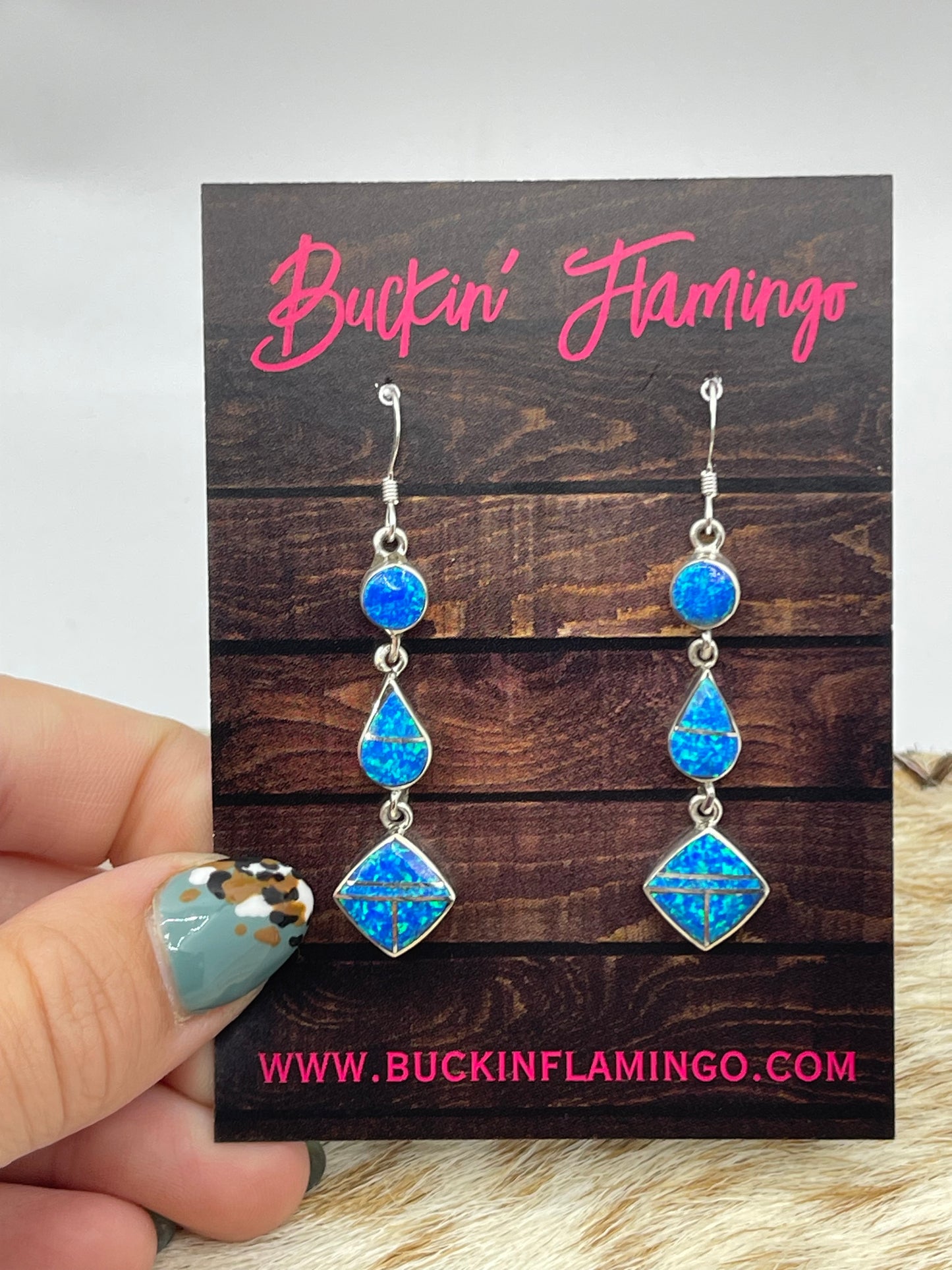 Blue Opal Dangle Earrings by James Manygoats, Navajo