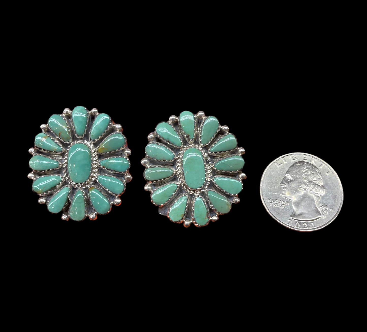 Kingman Turquoise Cluster Earrings by Alicia Wilson, Navajo