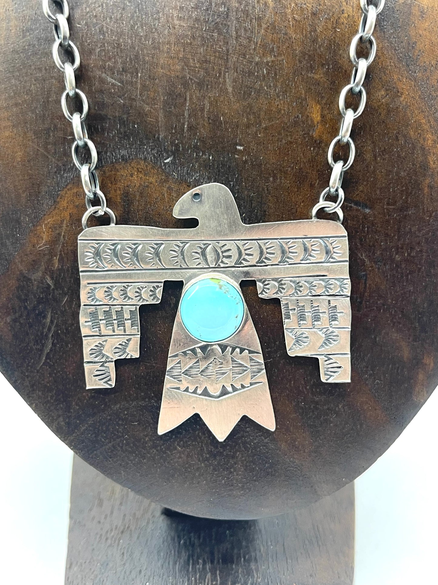 19" Golden Hills Turquoise Thunderbird Necklace by Rick Enriquez, Navajo