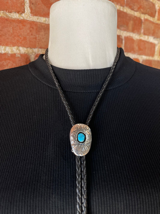 Turquoise Shadowbox Bolo Tie by Shirley Skeets, Navajo