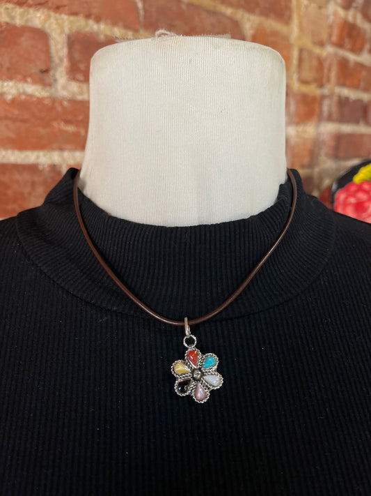 Multi Stone Leather necklace by Gina Dosedo, Zuni