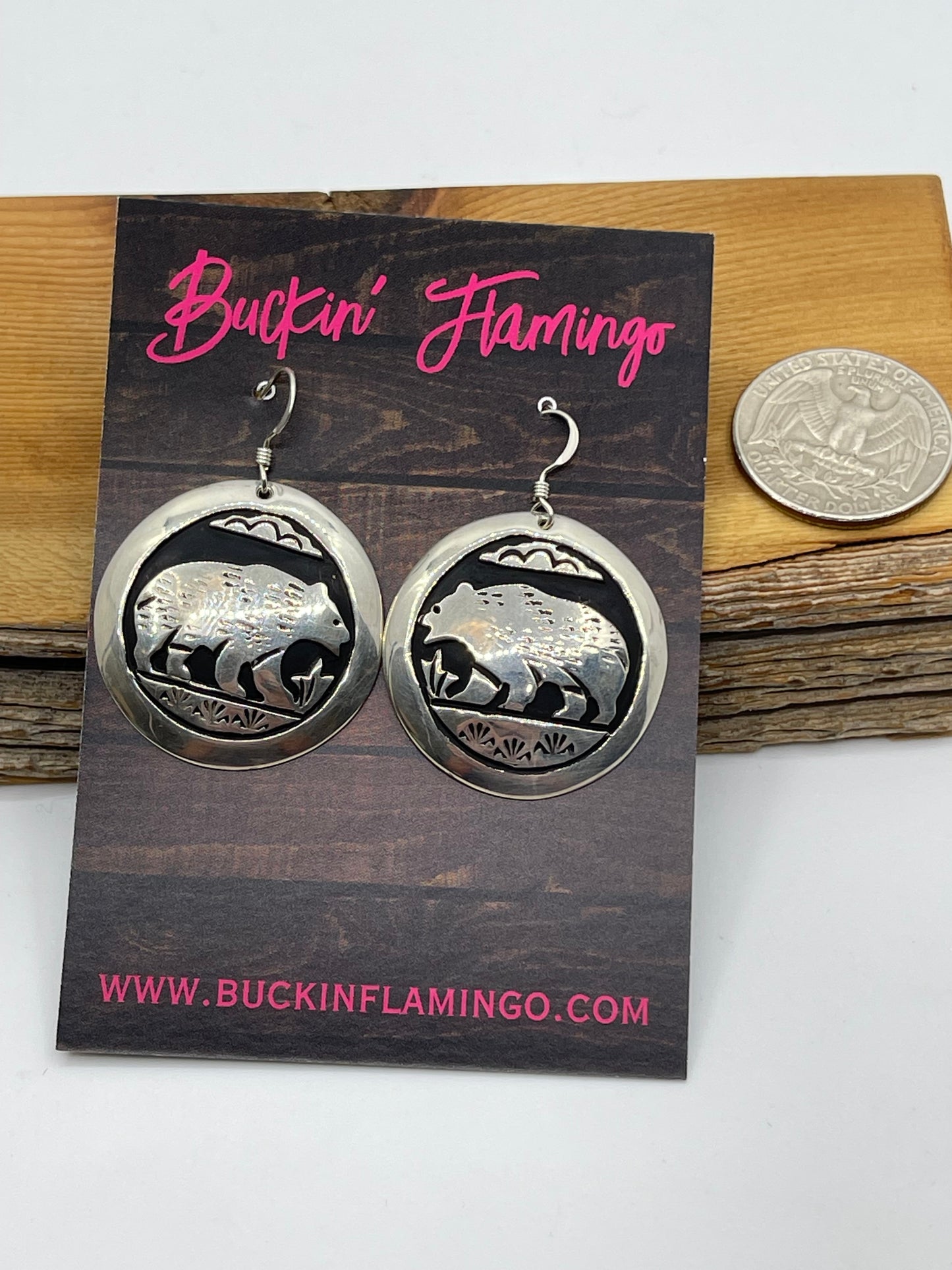 Silver Overlay Bear Circle Dangle Earrings by Tommy and Rose Singer, Navajo