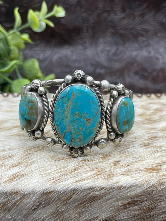 5.25"-7" 3 Stone Kingman Turquoise Cuff
