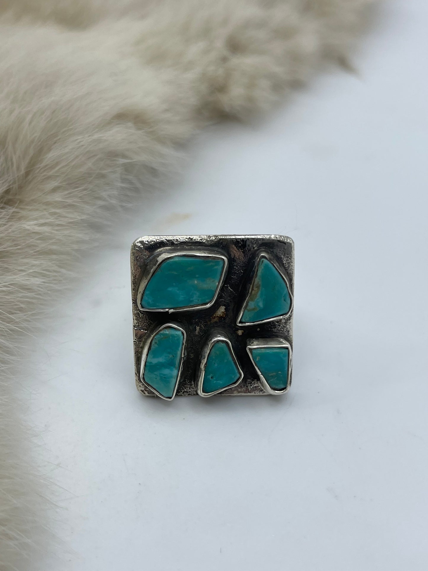Adjustable 5 Stone Square Ring by Jude Candelaria, Zuni