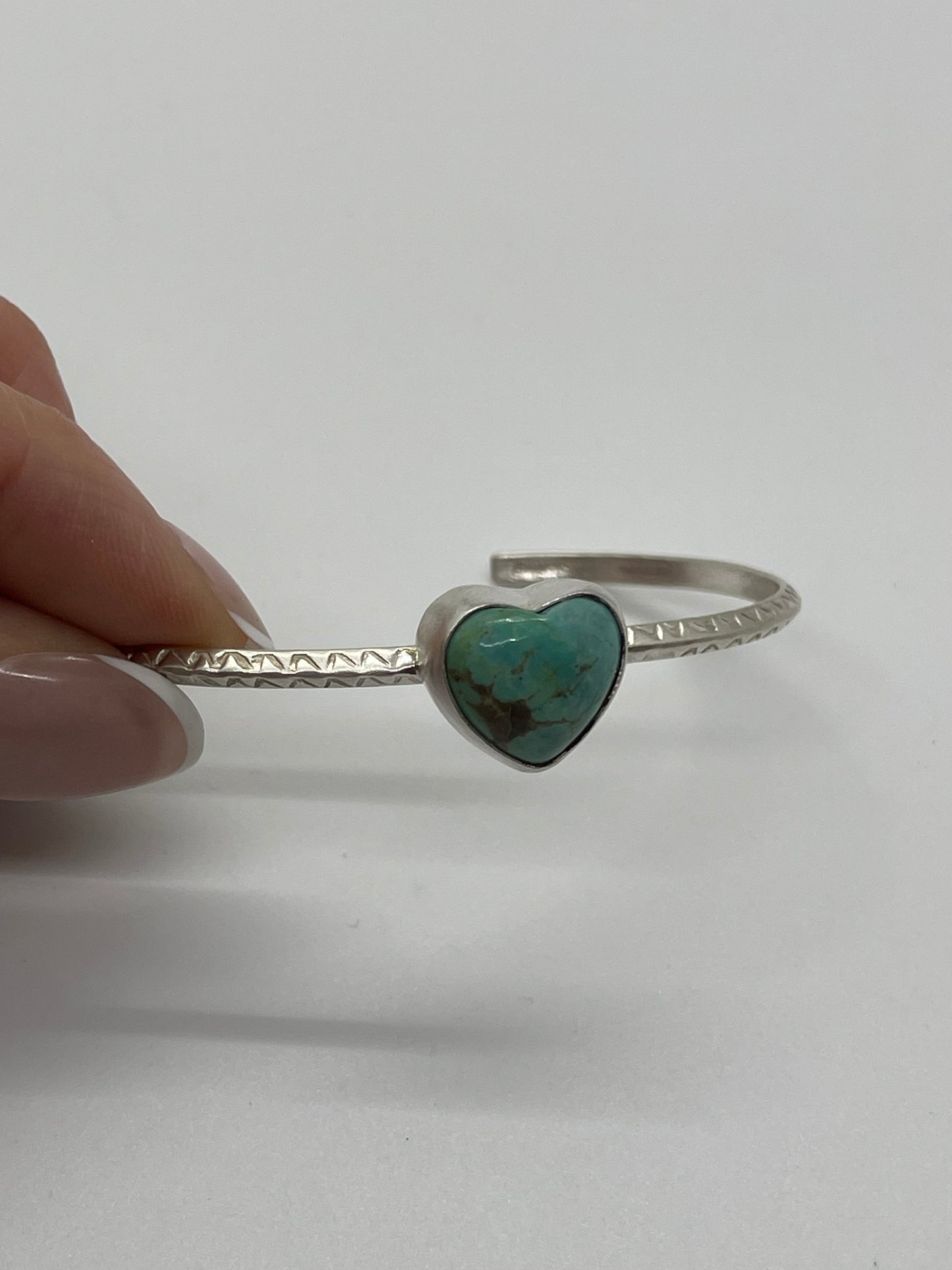 5 3/4"-7" Turquoise Heart Bracelet by Donovan Skeet, Navajo