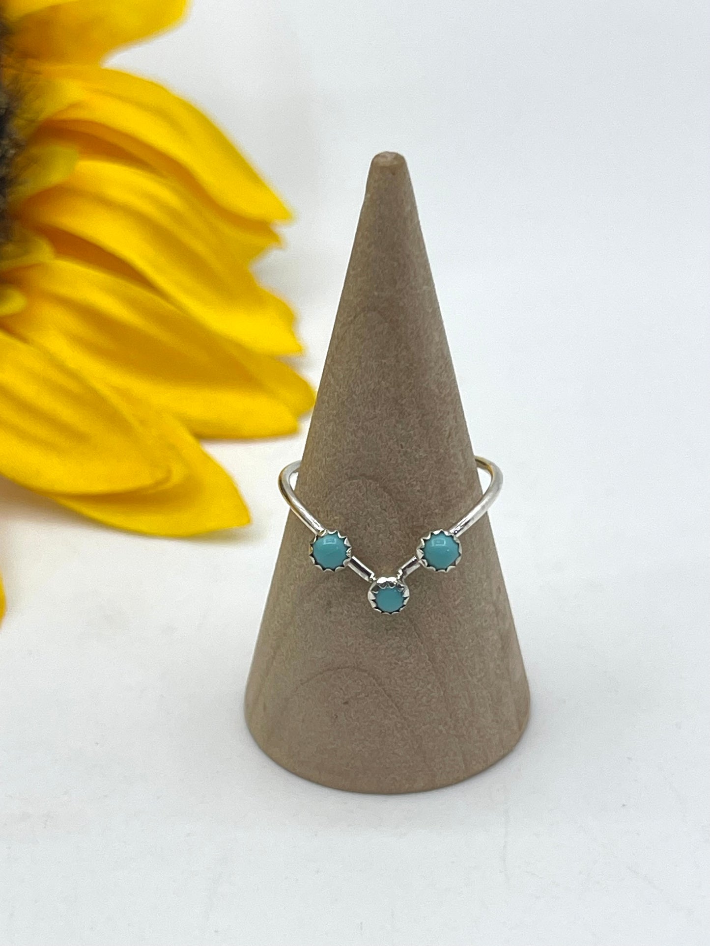 5.5 3 Stone Turquoise Ring by Dorothy Yazzie, Navajo