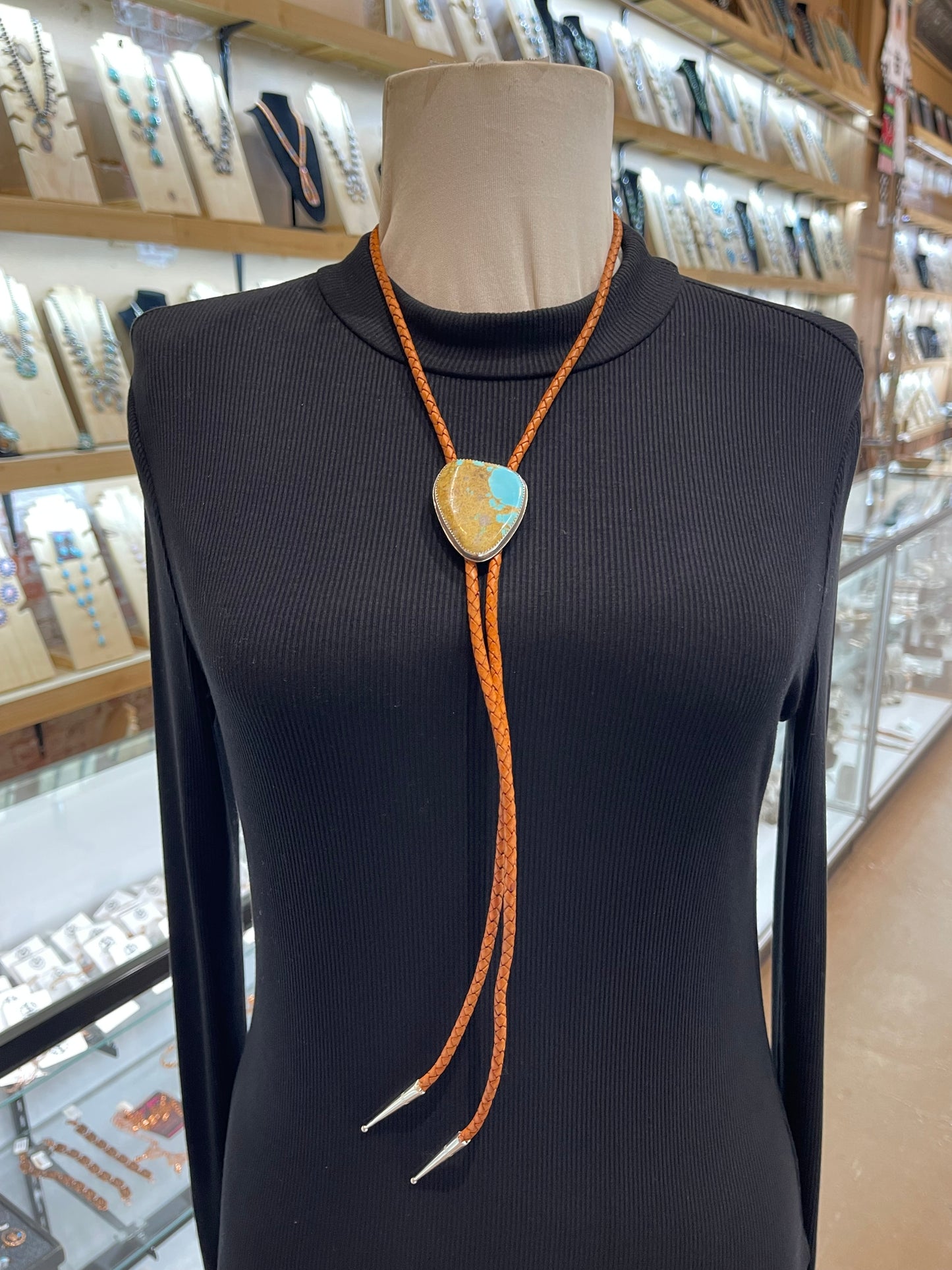 #8 Turquoise Bolo Tie by Carrie Cannon, Kiowa