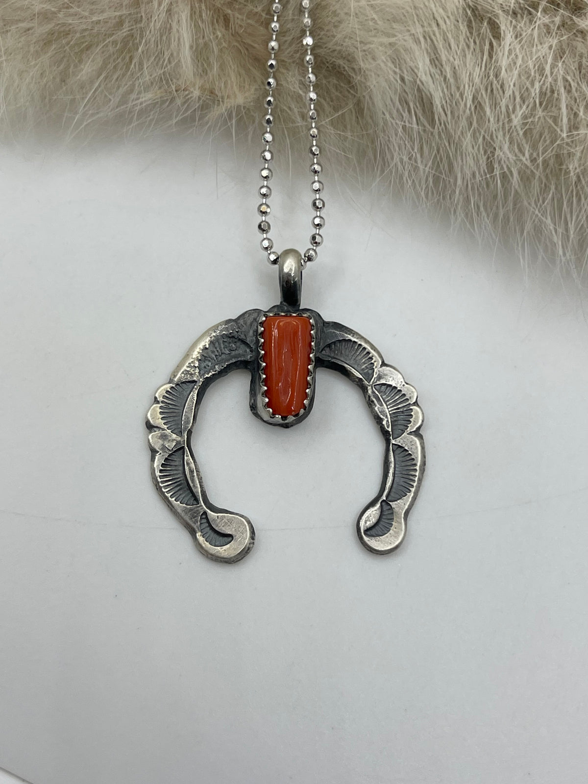 24”+Ext Coral Naja Pendant by Rita Daye, Navajo