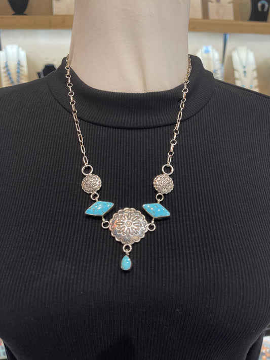 LOT 2 10/18 20" Turquoise and Sterling Silver Concho Necklace by Gwendolyn Burnside, Navajo