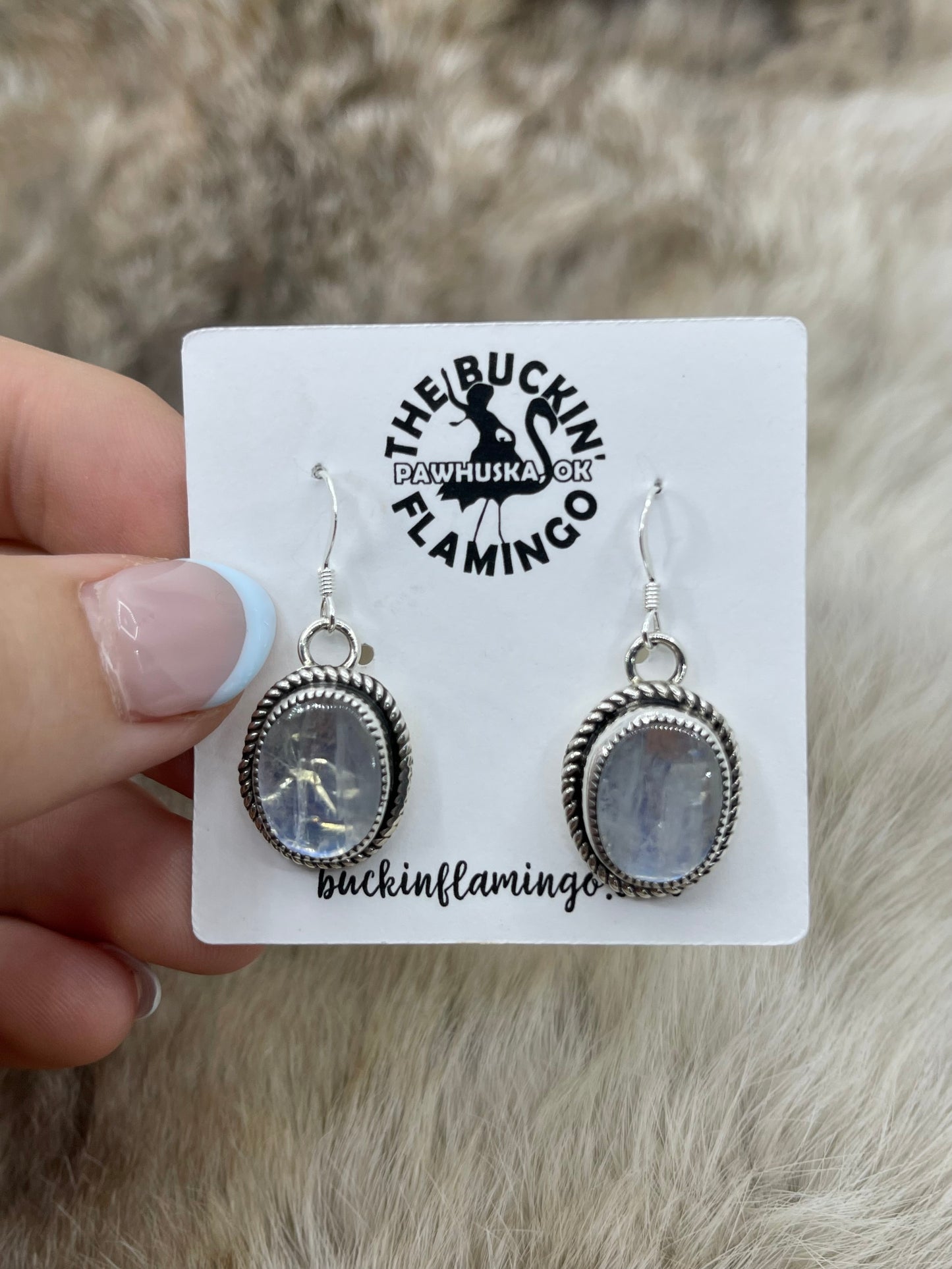 Rainbow Moonstone Dangle Earrings by Joelias Draper, Navajo