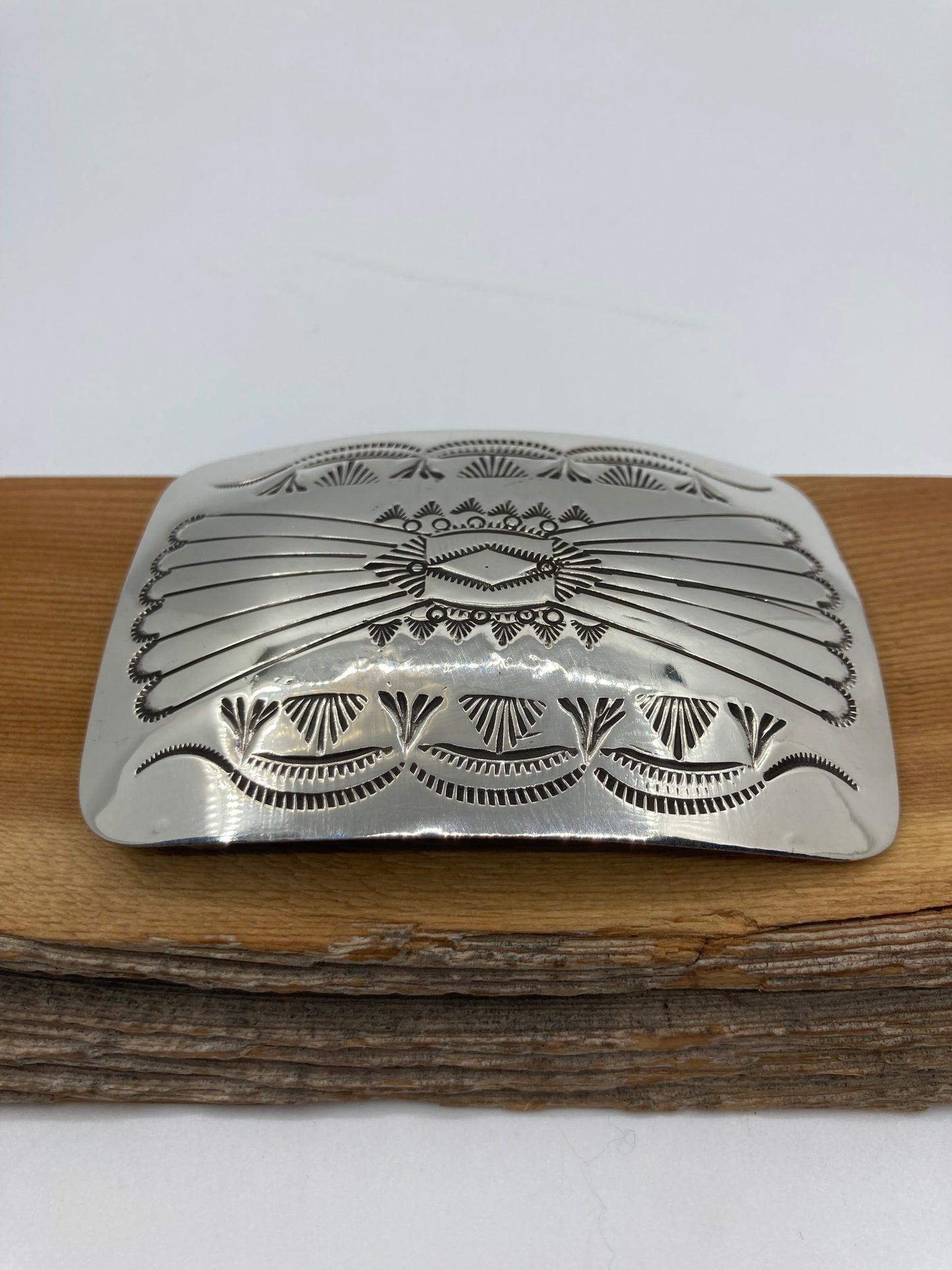 3"x2" Silver Stamped Belt Buckle by Jolene Begay, Navajo
