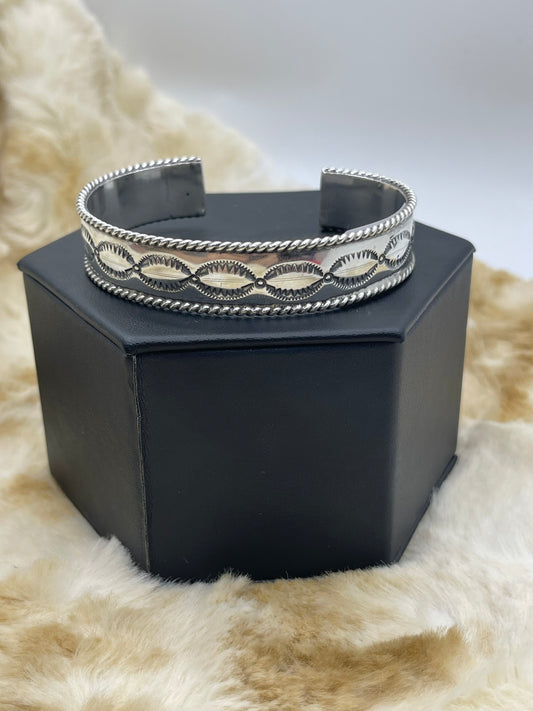 6.75" - 8" Stamped Silver Cuff by James Bahe, Navajo