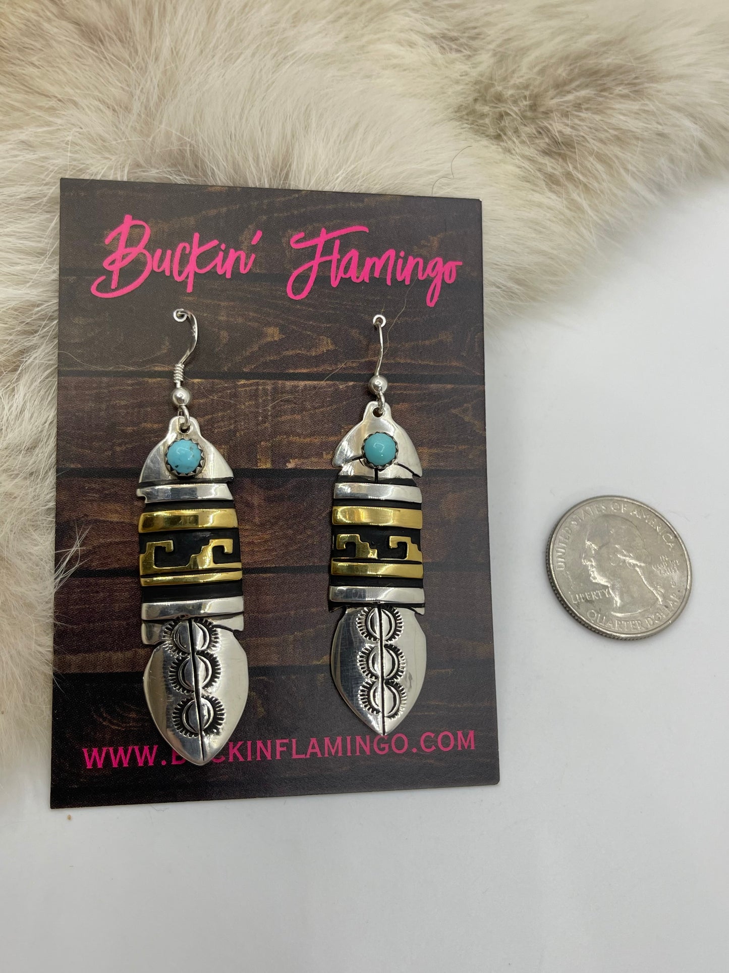 Silver And Brass Feather Earrings By Tommy And Rose Singer, Navajo