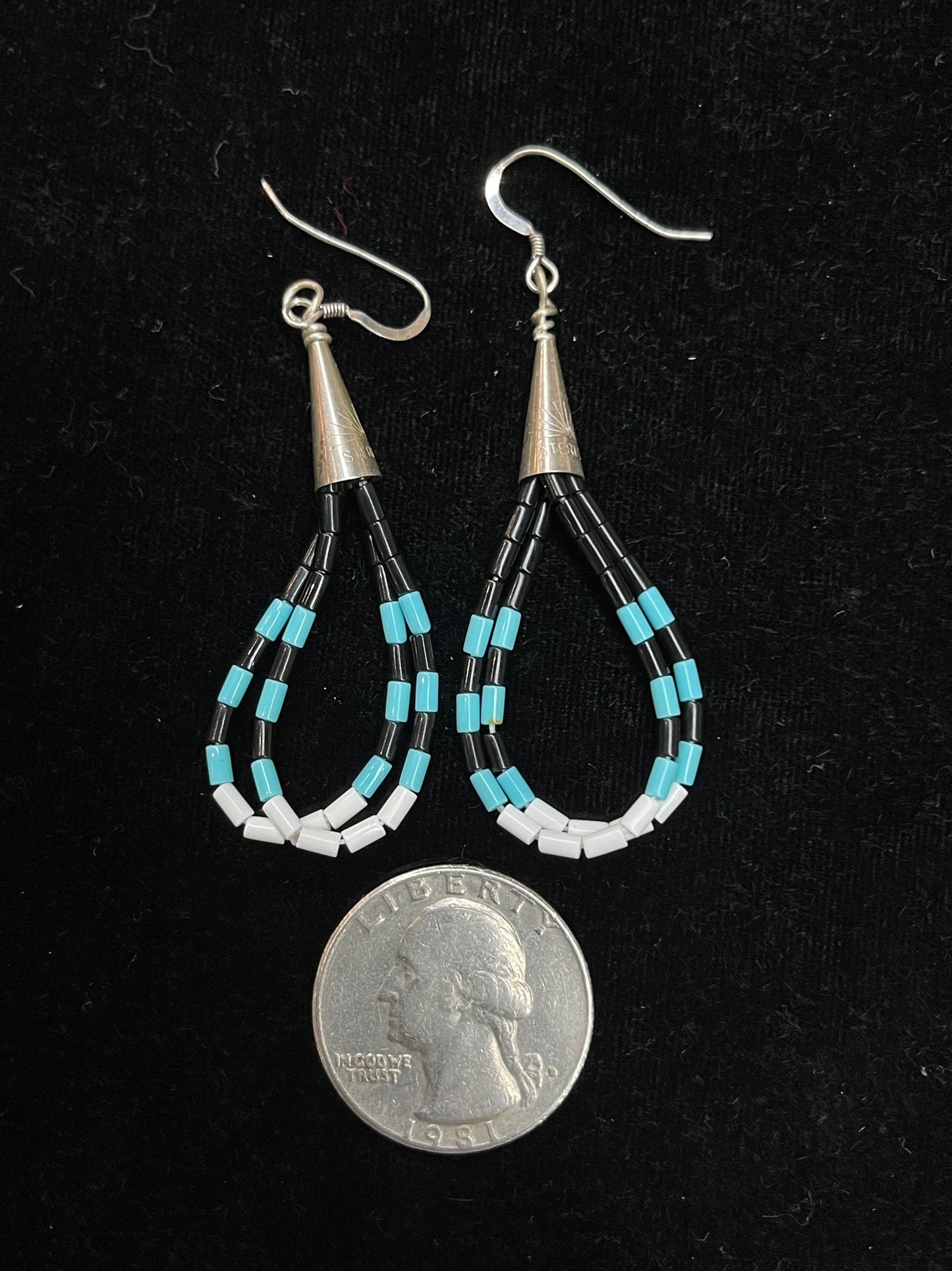 Turquoise, Pin Shell, and Howlite Teardrop Dangle Earrings