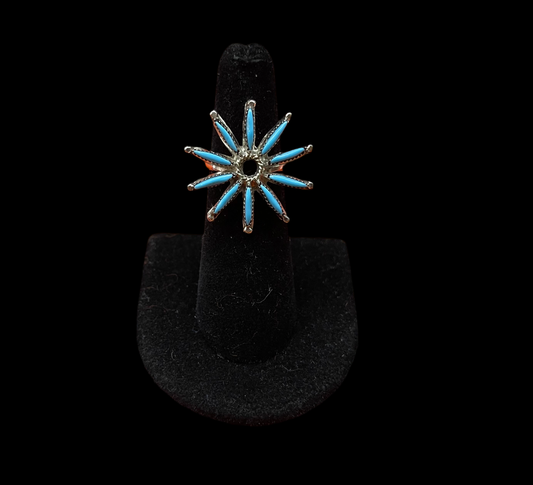5.5 Sleeping Beauty Turquoise Needlepoint RIng by Yvette Kaamasee, Zuni