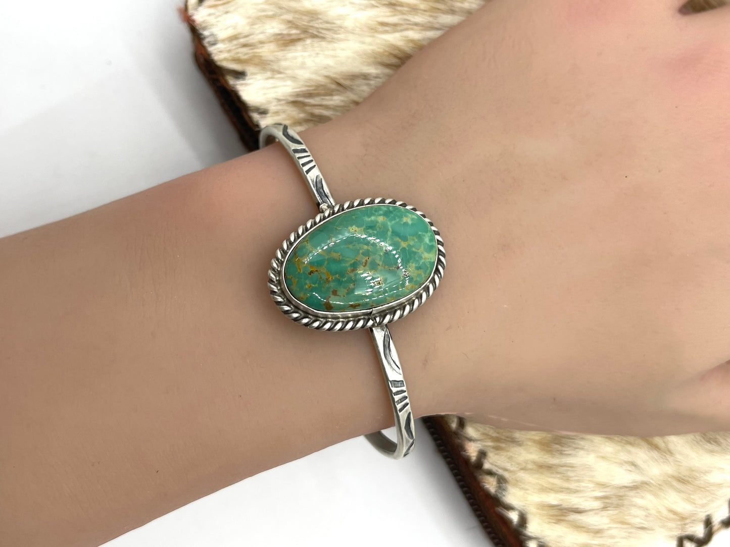 Single Stone Stamped Cuff by Donovan Skeet, Navajo