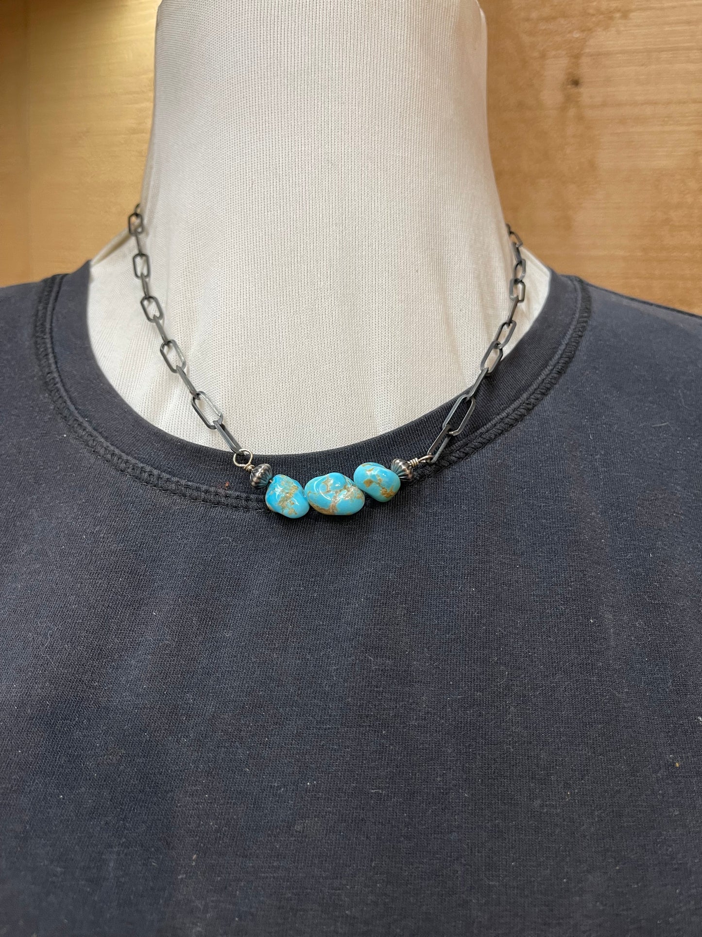 16" Natural Turquoise Nuggets on a Paperclip Chain Necklace