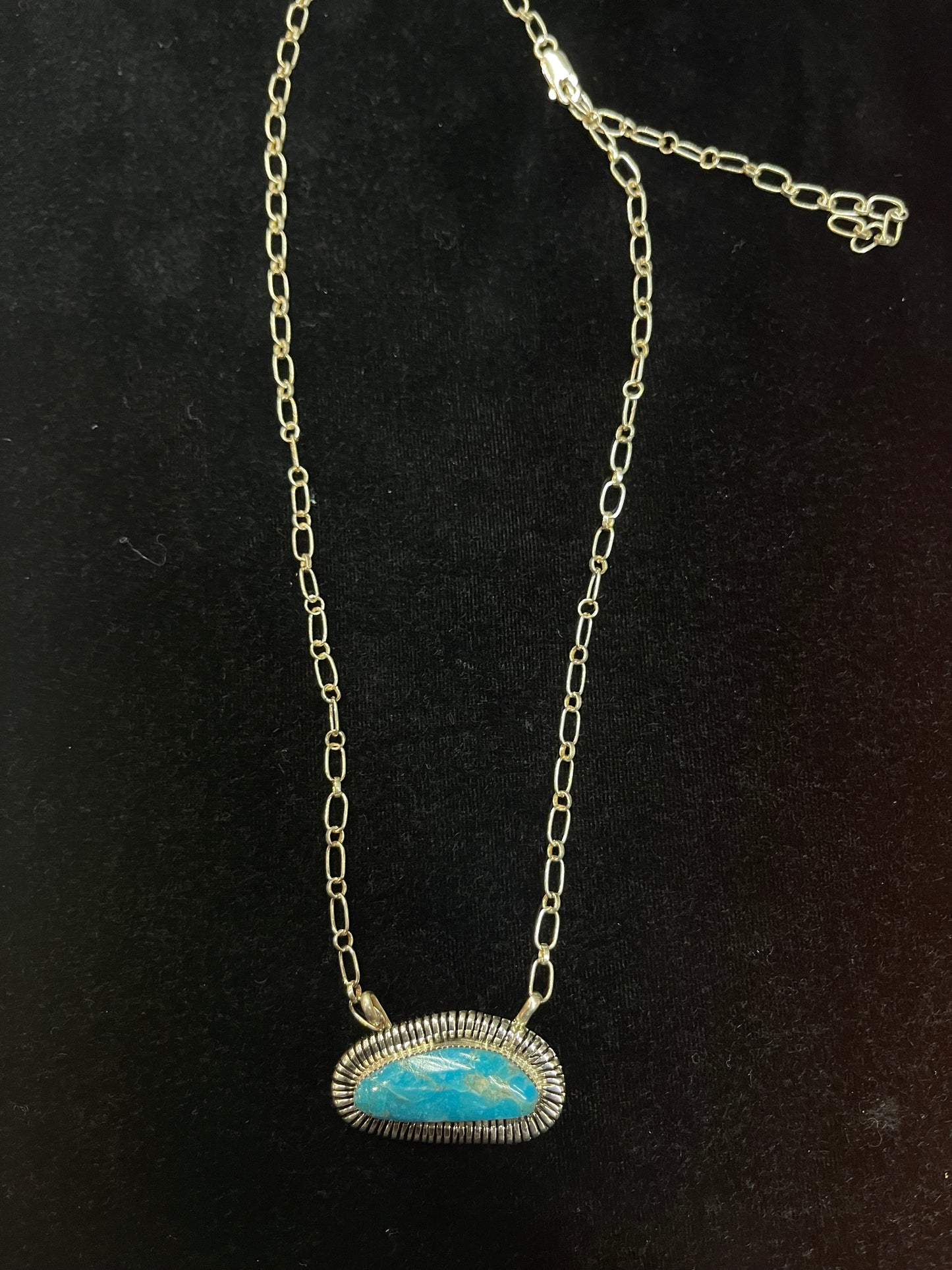 Turquoise and Bright Sterling Silver Necklace by Charlene Yazzie, Navajo