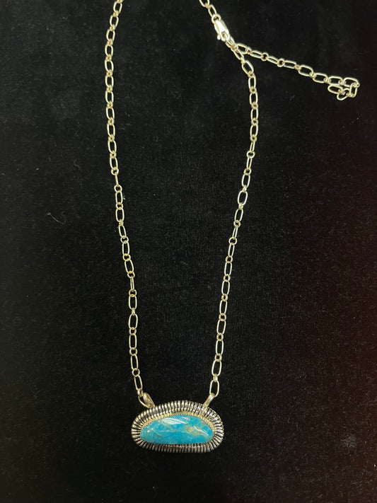 Turquoise and Bright Sterling Silver Necklace by Charlene Yazzie, Navajo