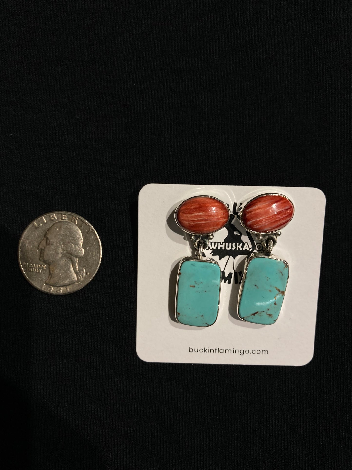 Red Spiny Oyster and Turquoise Post Dangle Earrings