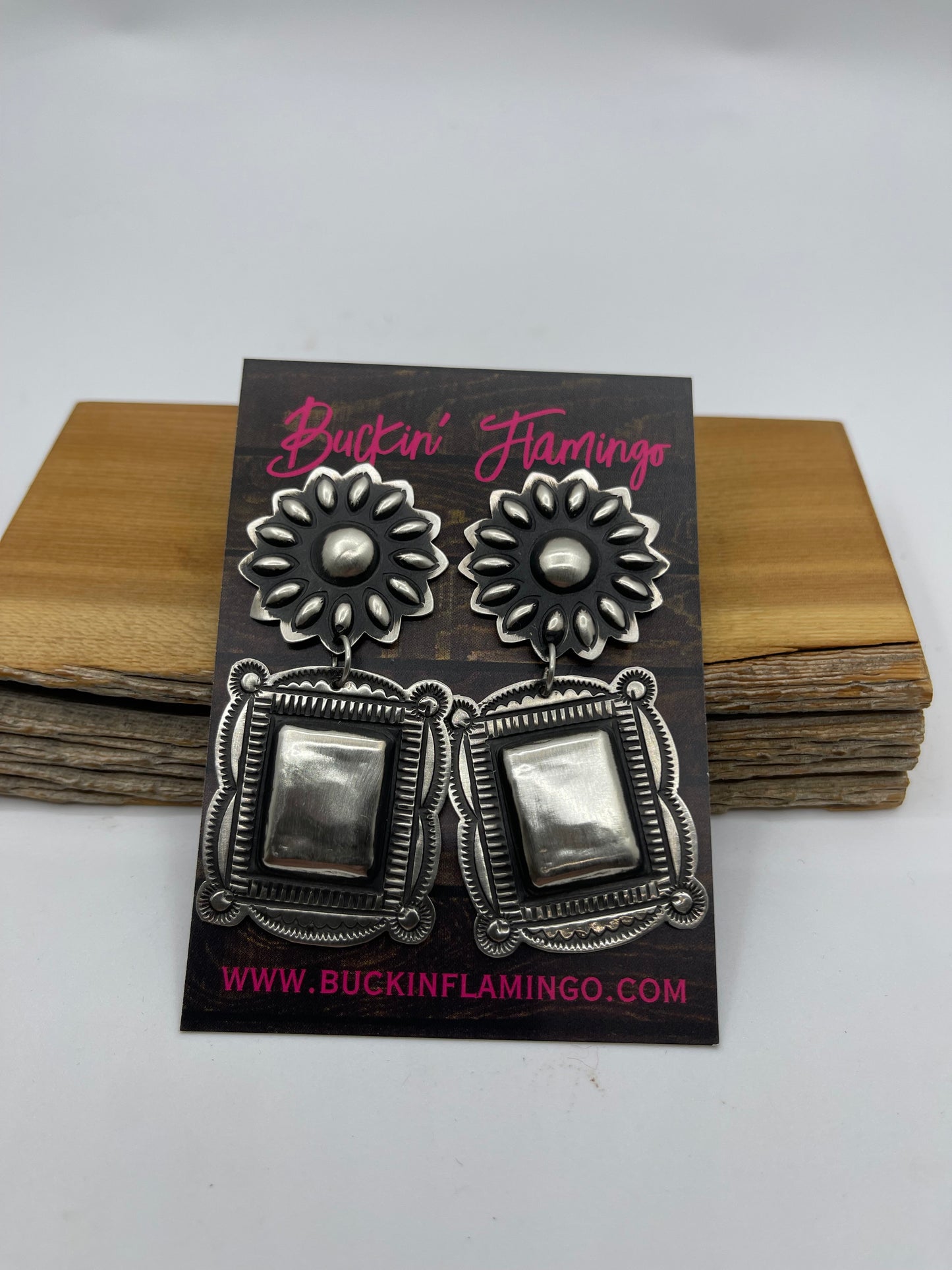 Sterling Silver Concho Post Dangle Earrings by Rhonda Largo, Navajo