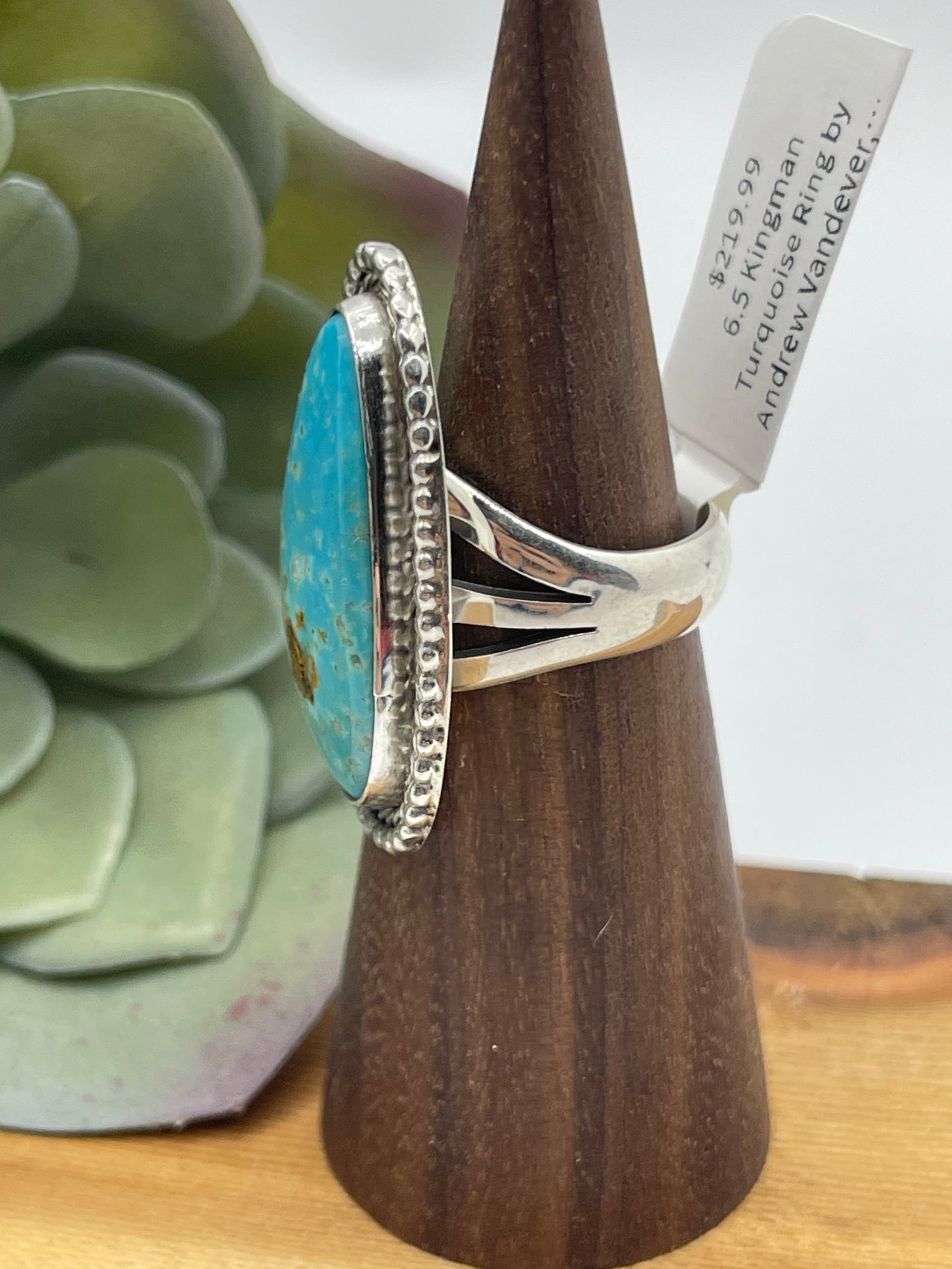 6.5 Kingman Turquoise Ring by Andrew Vandever, Navajo