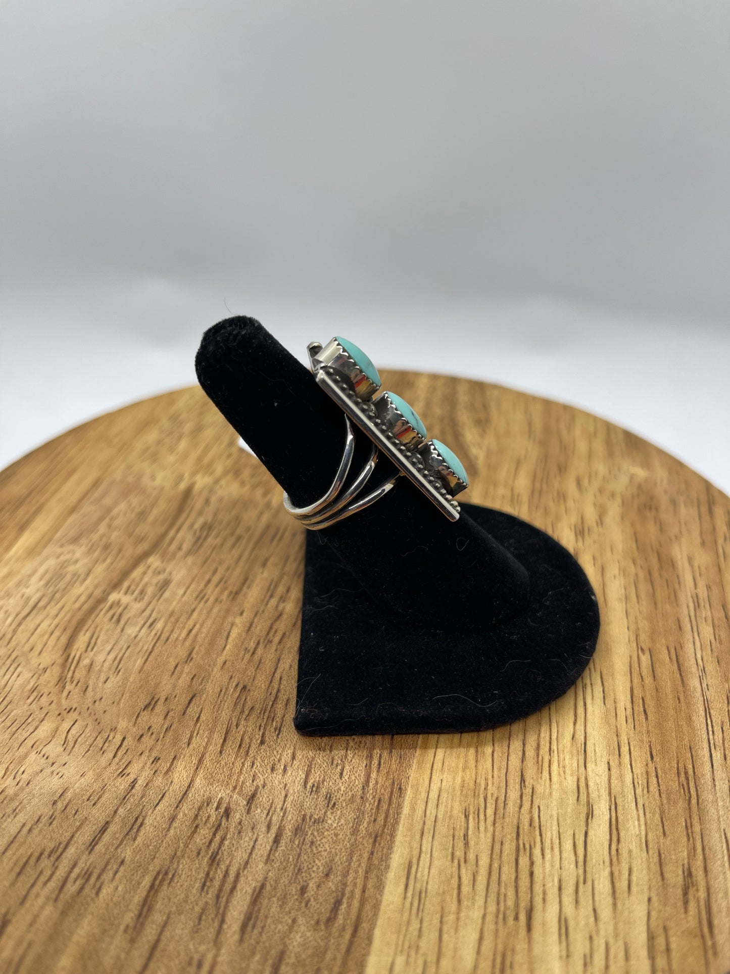 5.0 3 Stone Turquoise Bar Ring by Dorothy Lee, Navajo