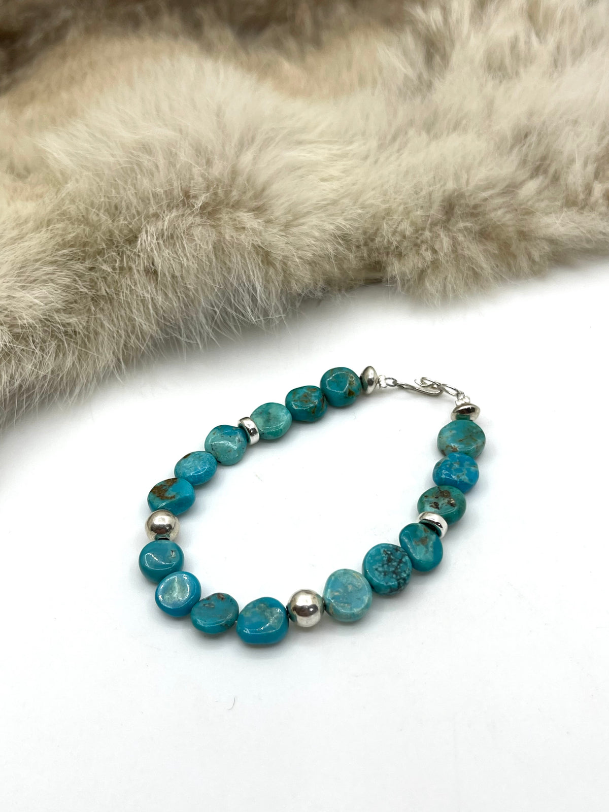 6.25" Turquoise Cylinder Bead w/Silver Beads Bracelet