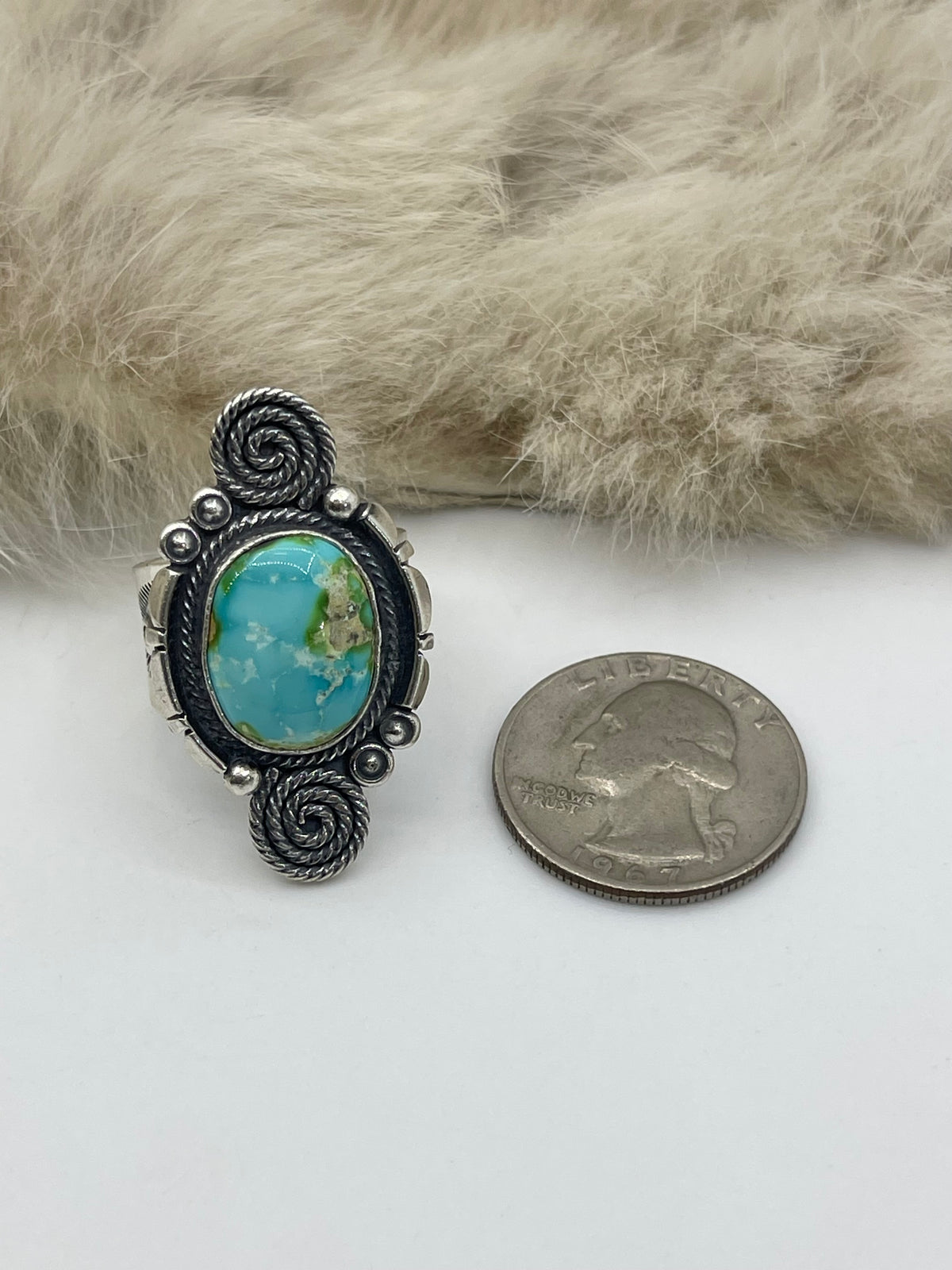 7.5 Sonoran Gold Turquoise Ring with Spiral by Marita Benally, Navajo