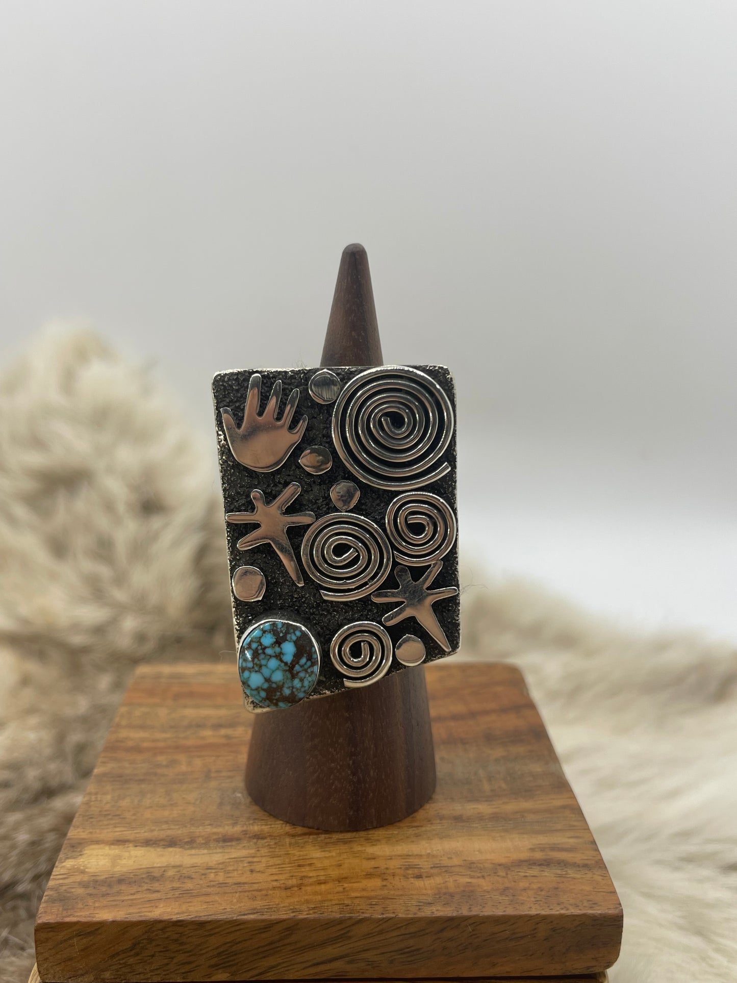 7.0 Kingman Spiderweb Turquoise Ring by Alex Sanchez, Navajo