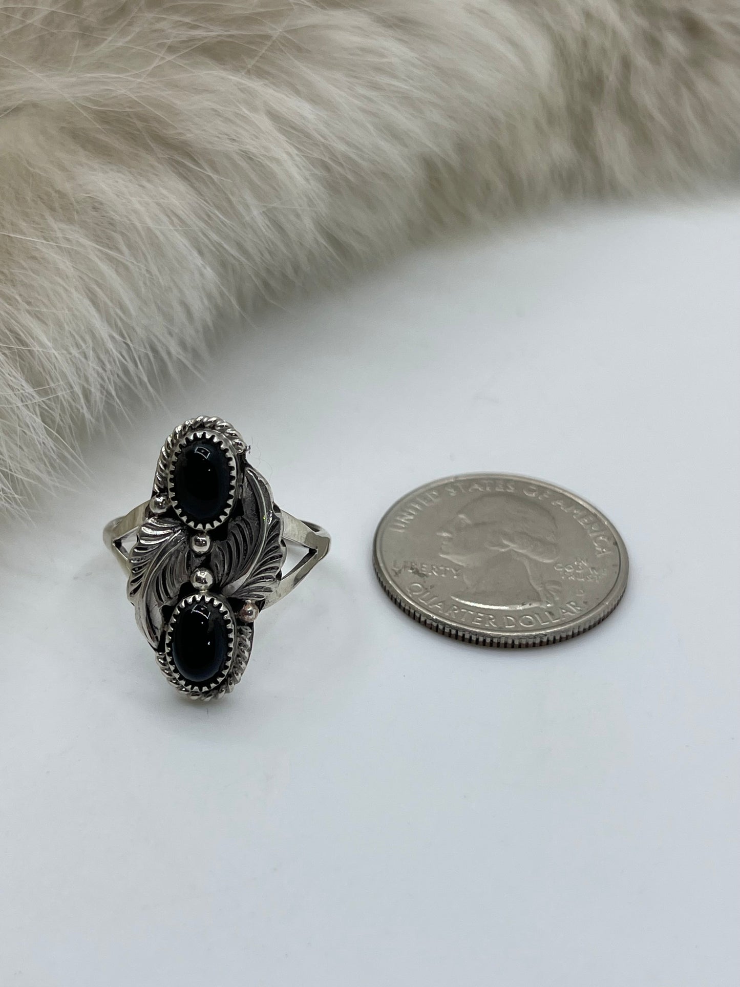 6.0 2 Stone Onyx Ring by Jerryson Henio, Navajo