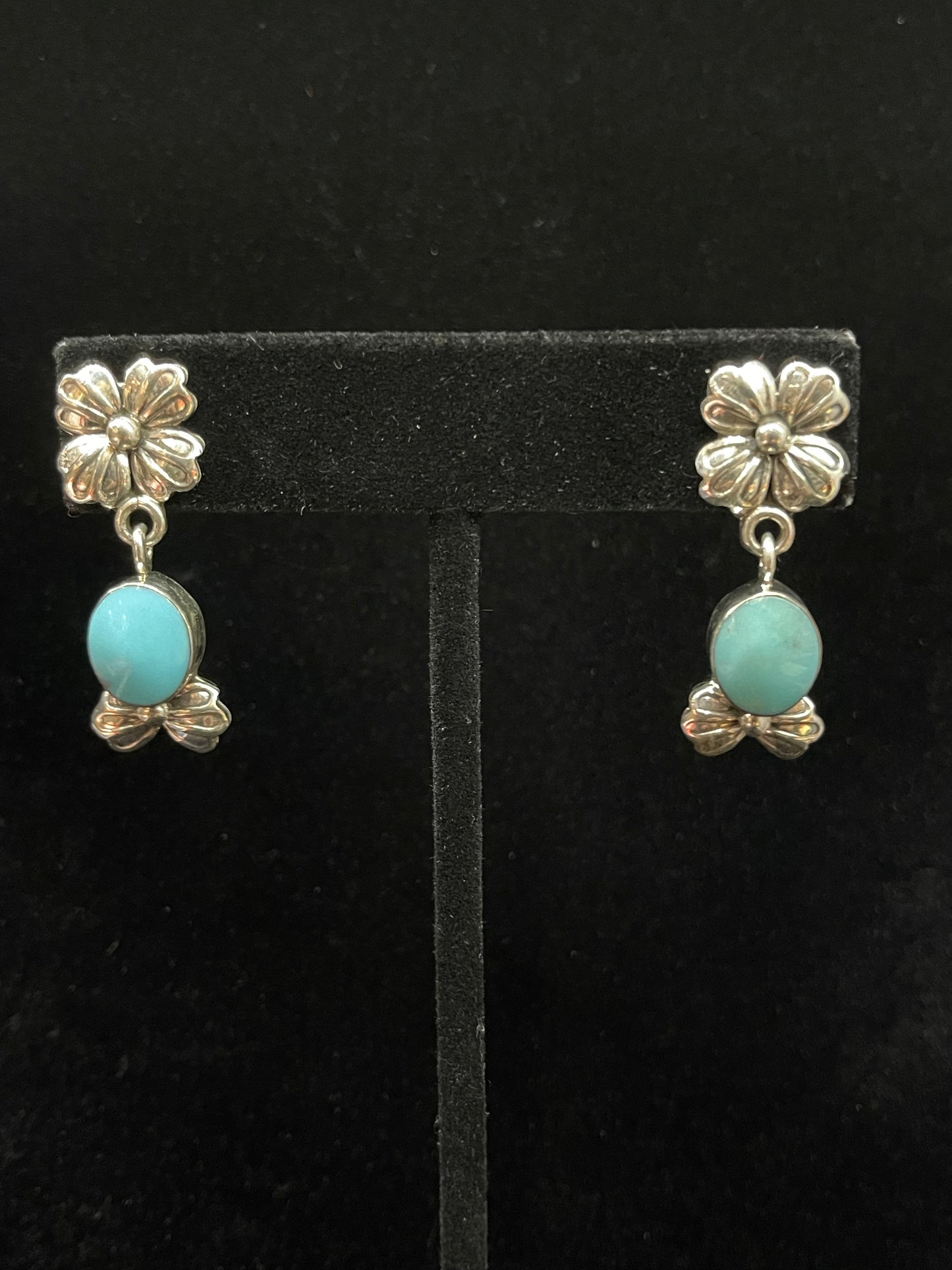 Turquoise and Flower Post Dangle Earrings by Mike Smith, Navajo