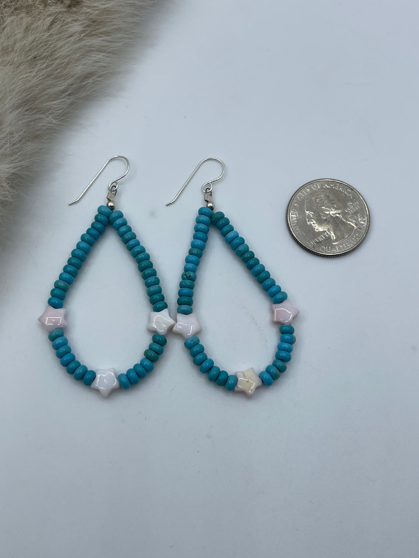 Turquoise With Pink Conch Shell Star Teardrop Earrings