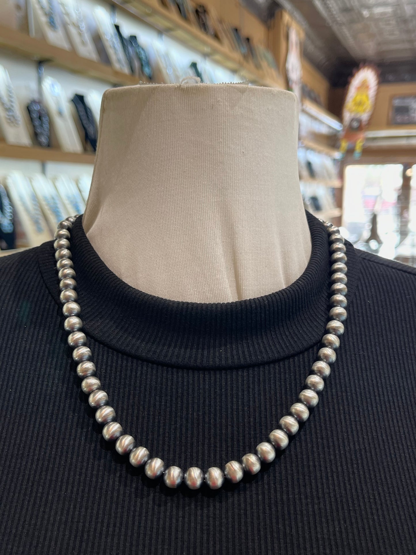 20" 8mm Handmade Navajo Pearls by Bryannen Halwood, Navajo