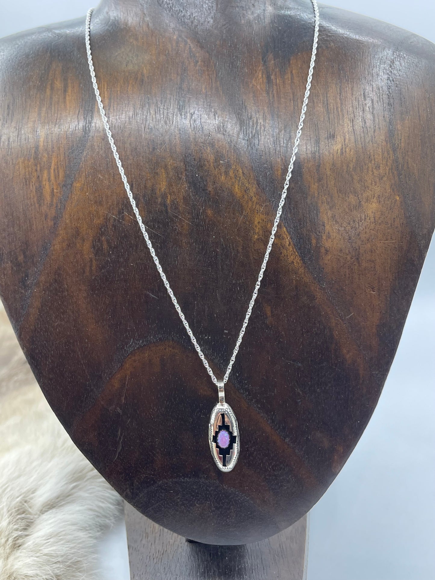 Pink Opal Shadow Box Pendant on 18" Chain by Felix Perry, Navajo