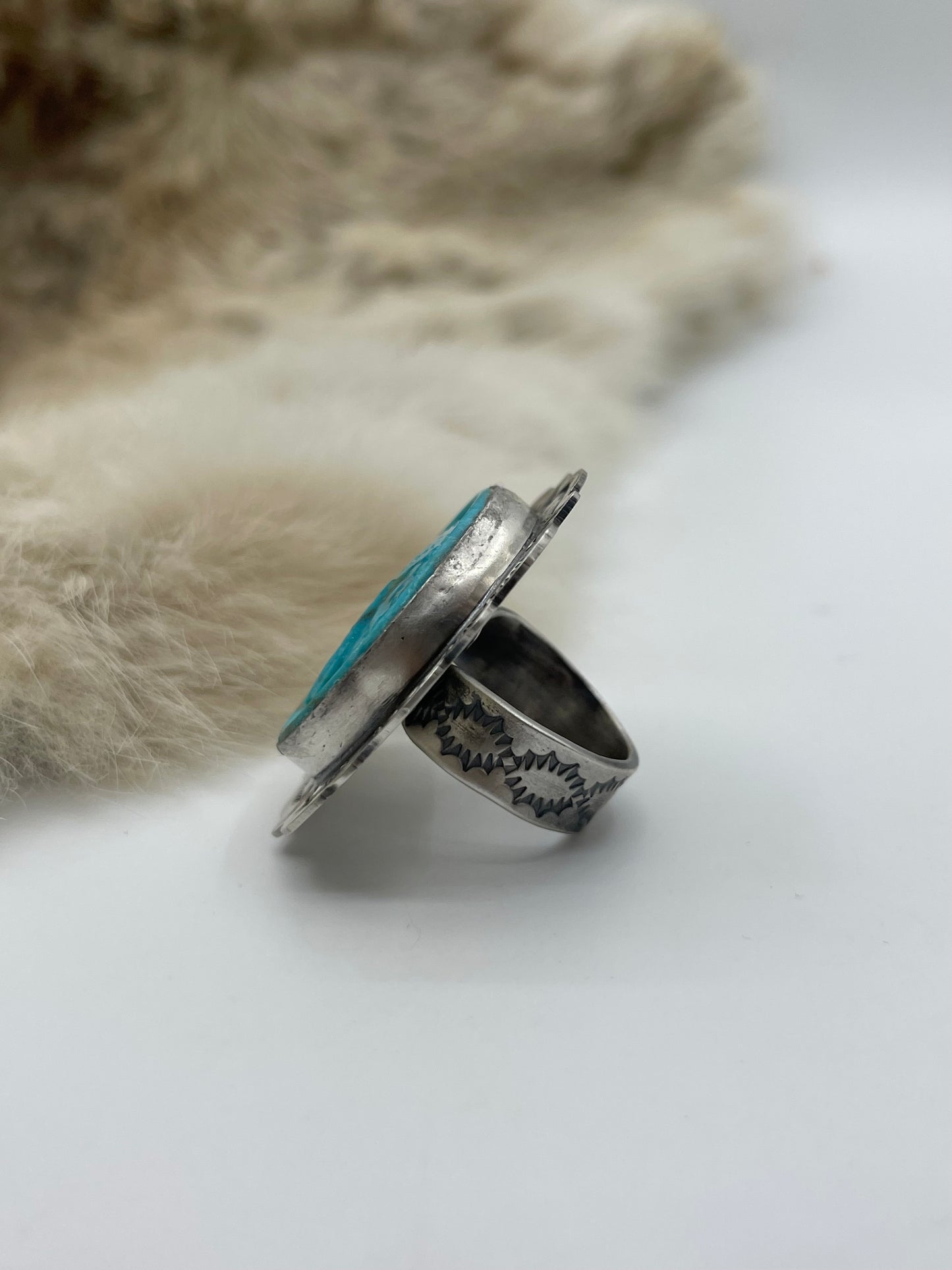 Adjustable Block Turquoise Ring by Lyle Piaso, Navajo