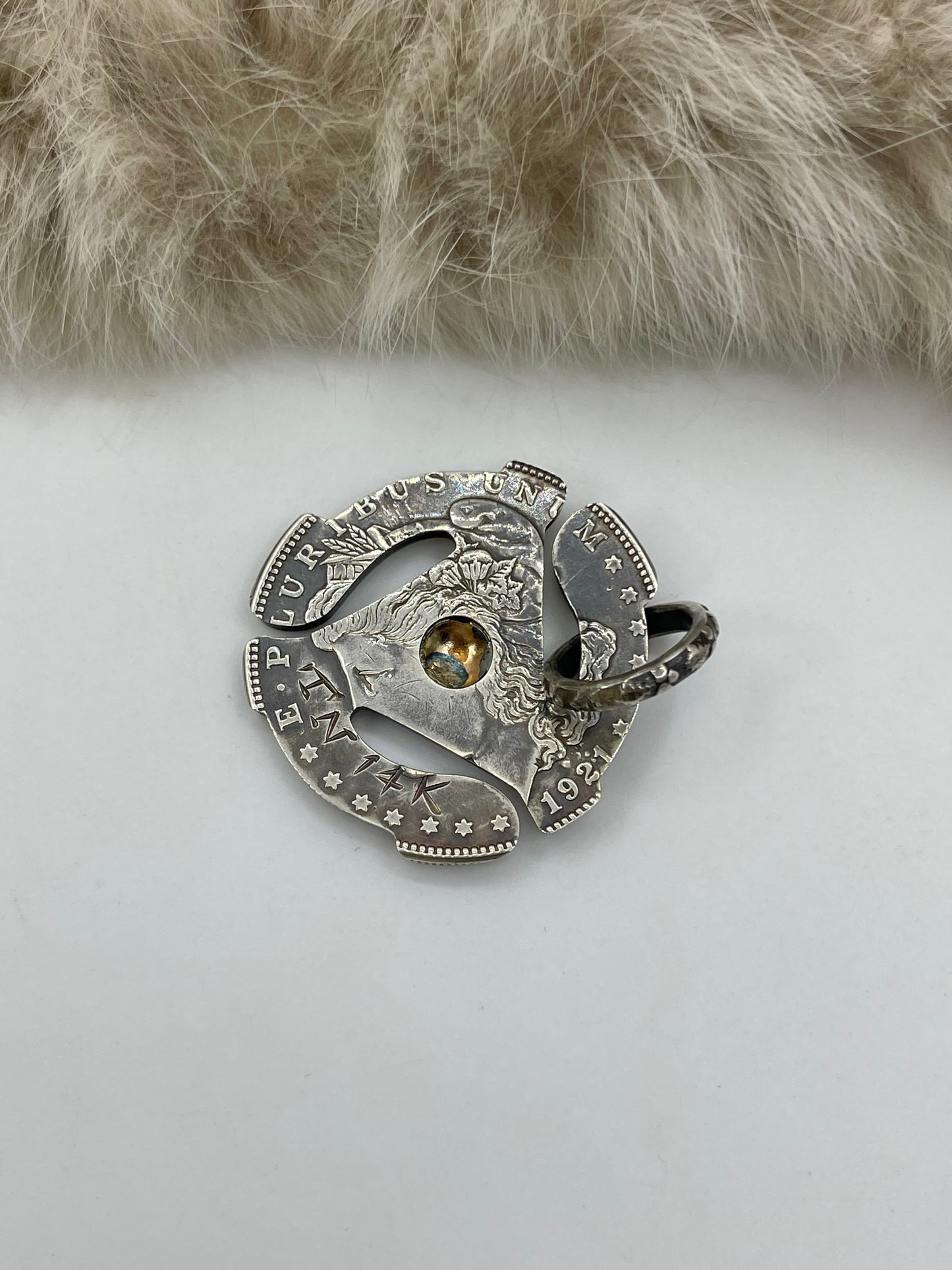 11.7mm Bale Silver Dollar “Hit Record” Pendant with 14K Gold by Bad Bronc