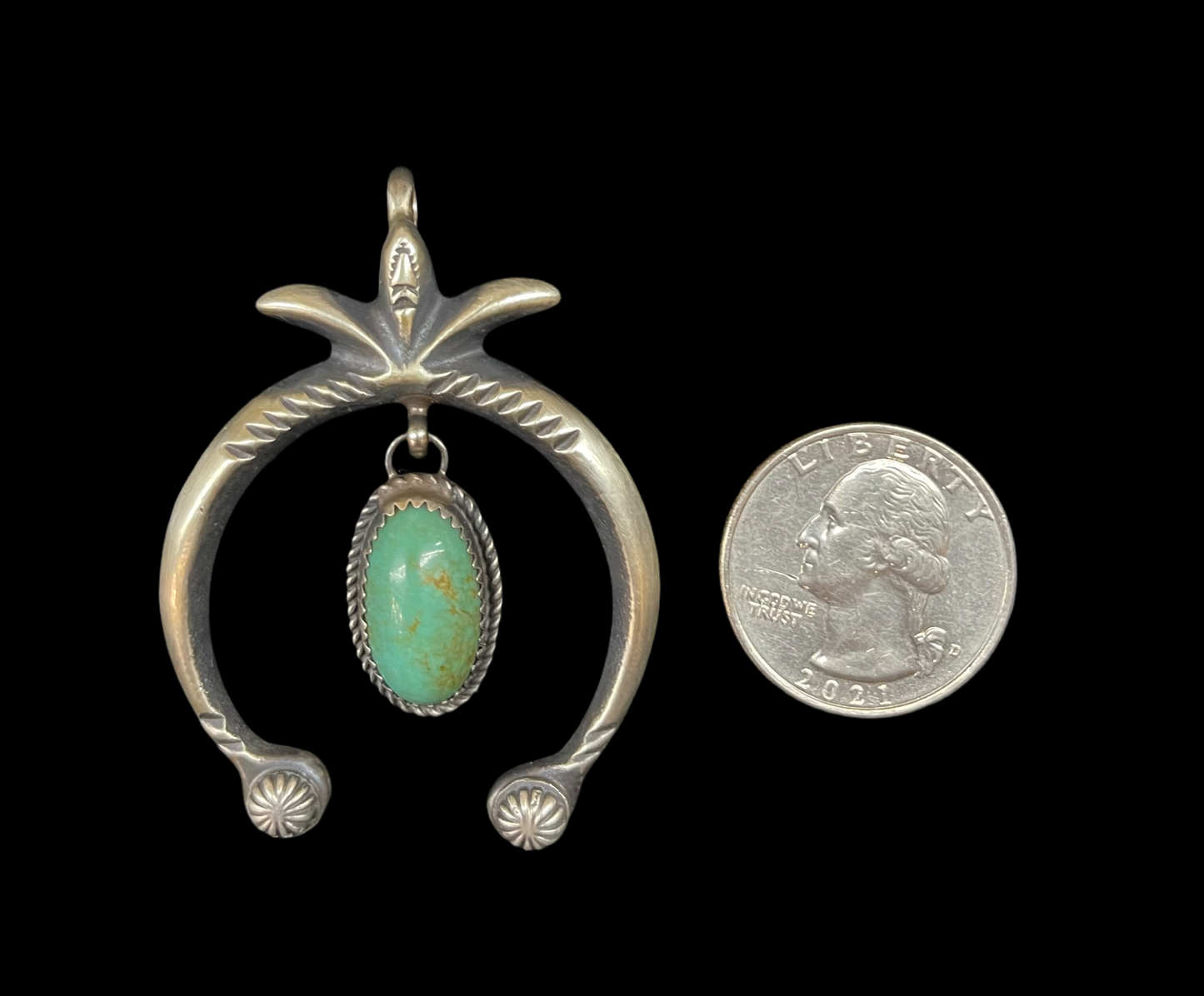 Royston Turquoise Naja Pendant by Martha Cayatine, Navajo