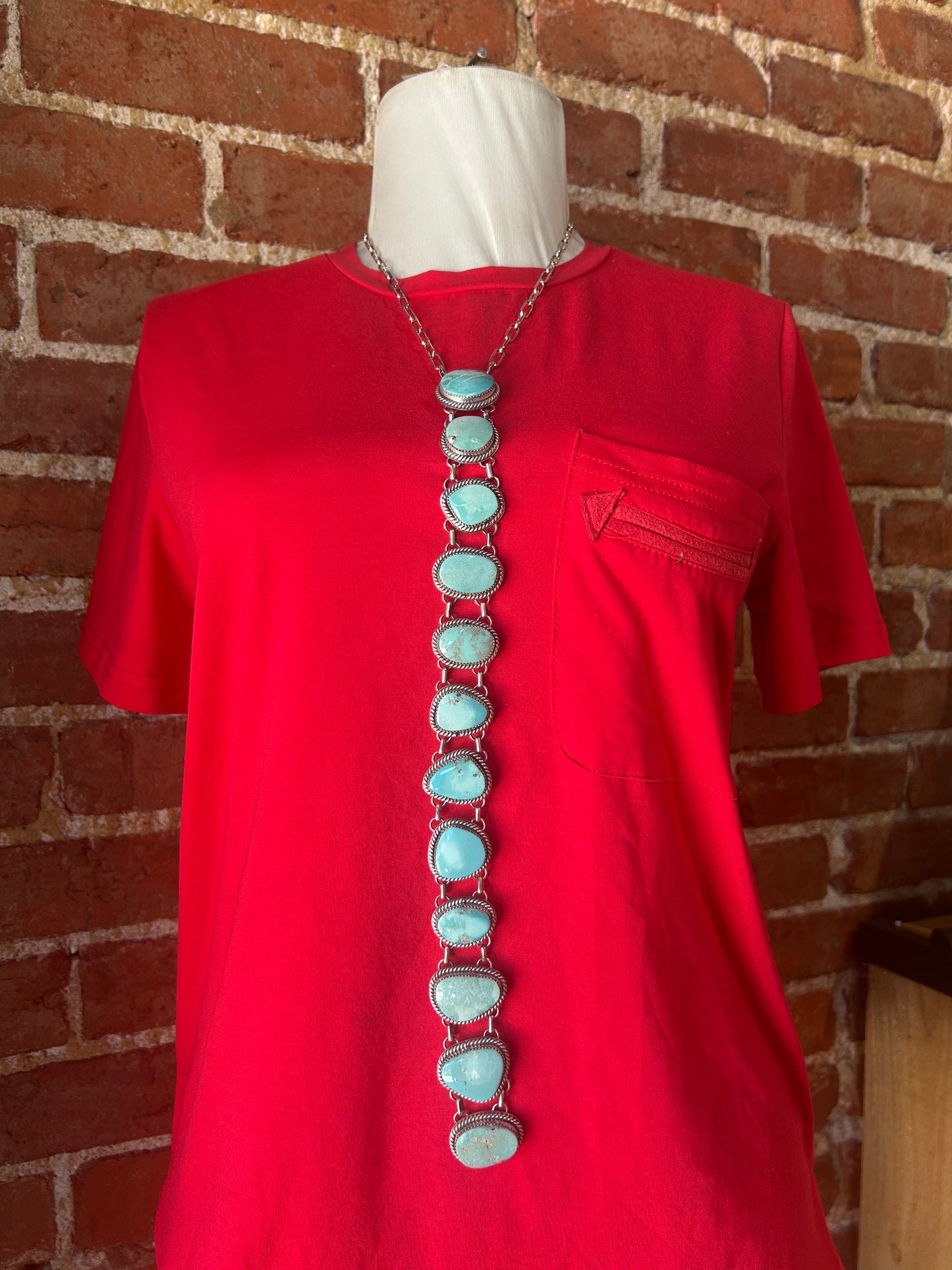 20"+12 1/2" Turquoise 12 Stone Drop Lariat Necklace