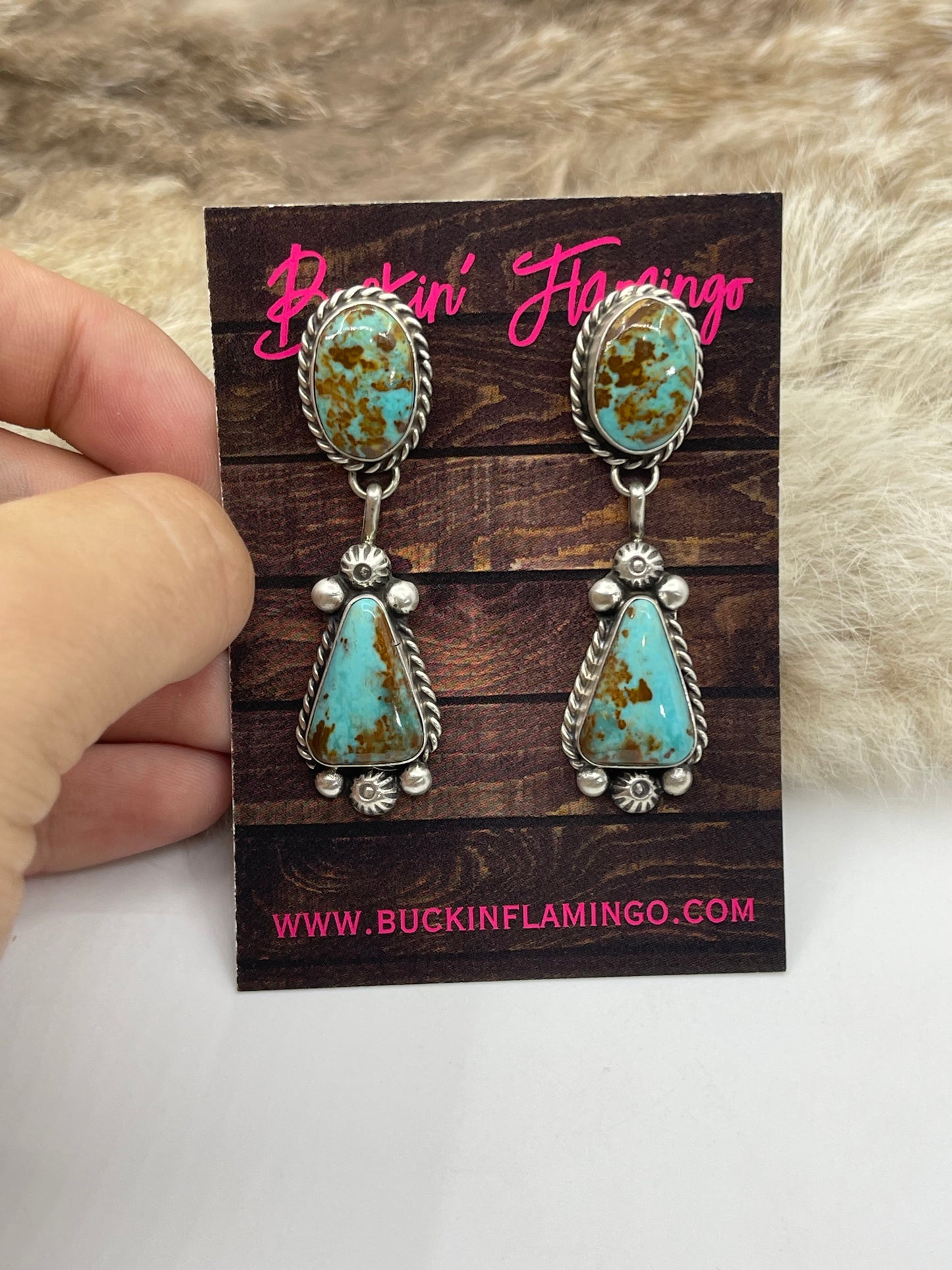 26" Kingman Turquoise Squash Blossom and Earring Set by Augustine Largo, Navajo
