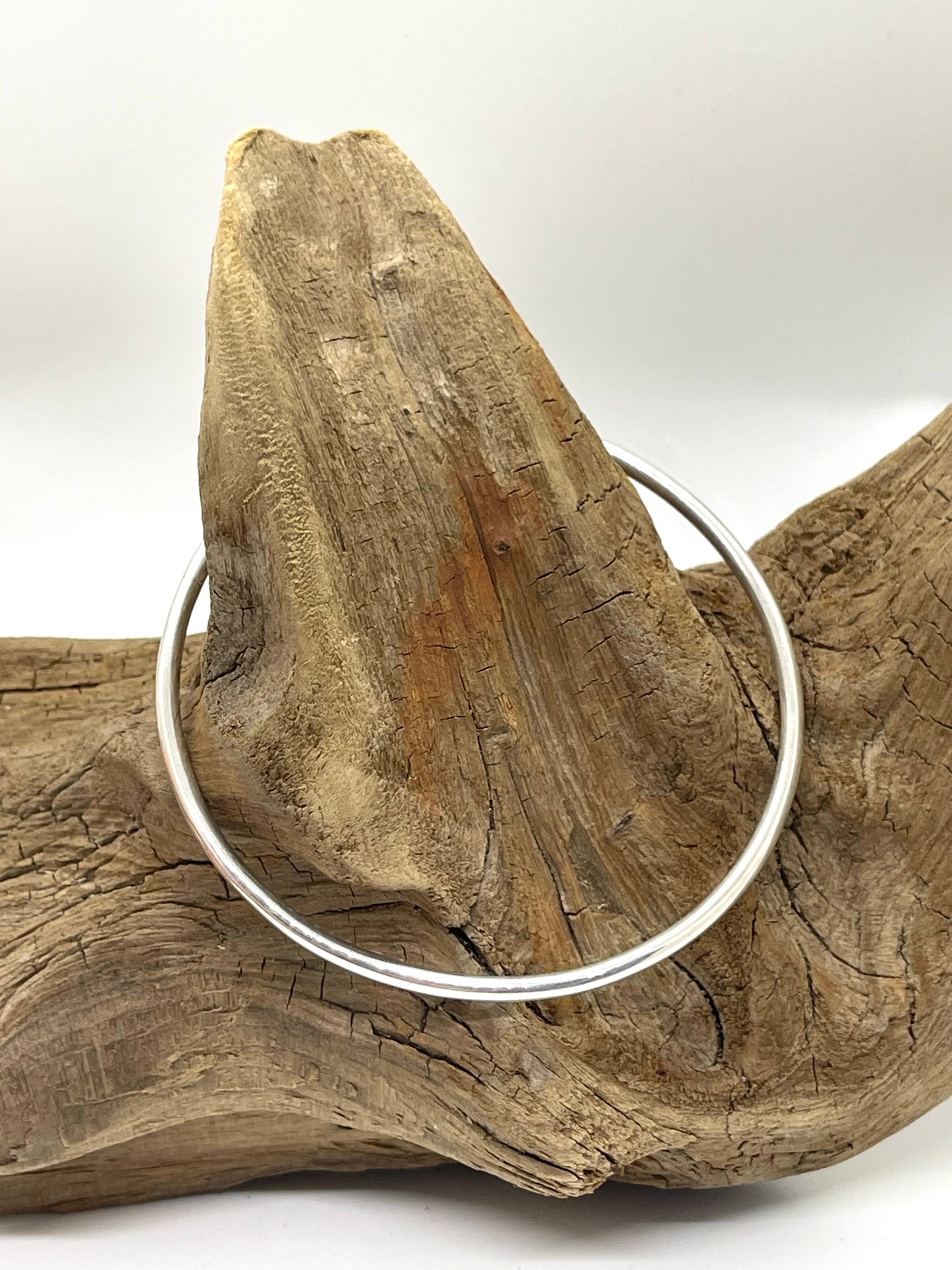 8" Plain Sterling Silver Round Wire Bangle by Elaine Tahe, Navajo