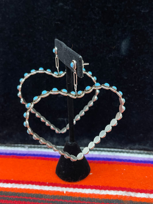 LOT 52 1/25    Sleeping Beauty Turquoise Big Heart earrings by Zuni artist