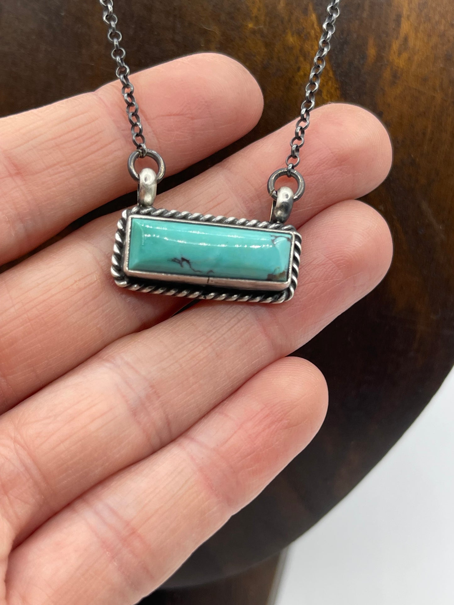 17" Kingman Turquoise Bar Necklace by Johnny Dixon, Navajo