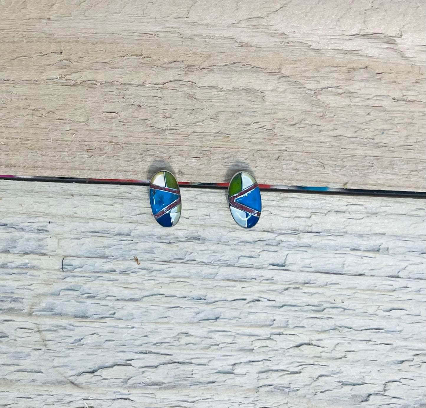 Oval Multistone Inlay Post Earrings