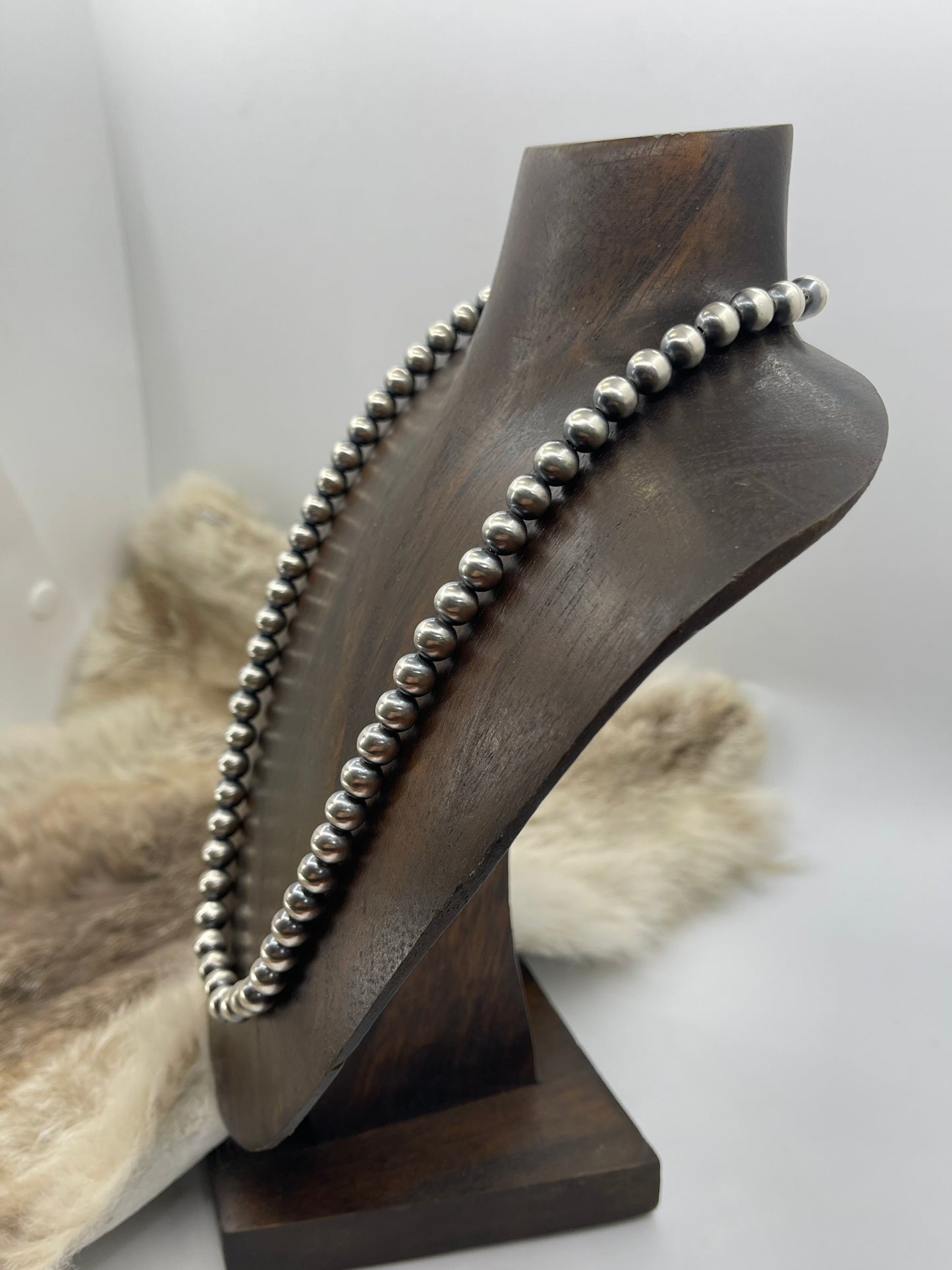 21" 8mm Handmade Navajo Pearls by Bryannen Halwood, Navajo