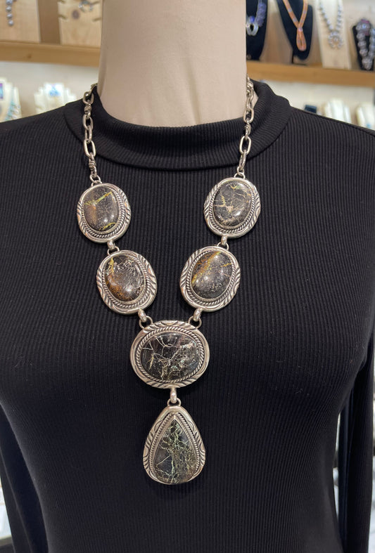 22"+4" Drop Blackjack Turquoise Lariat necklace by J.Piaso Jr., Navajo