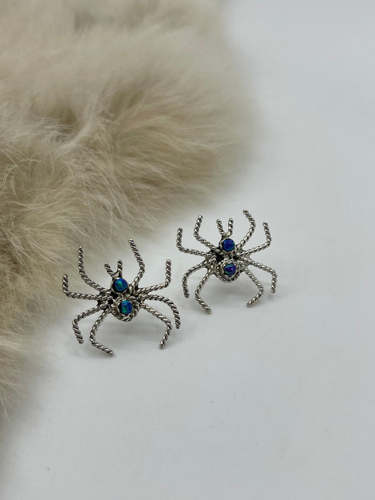 Purple Opal Spider Post Earrings by Gilbert Weebothee, Zuni