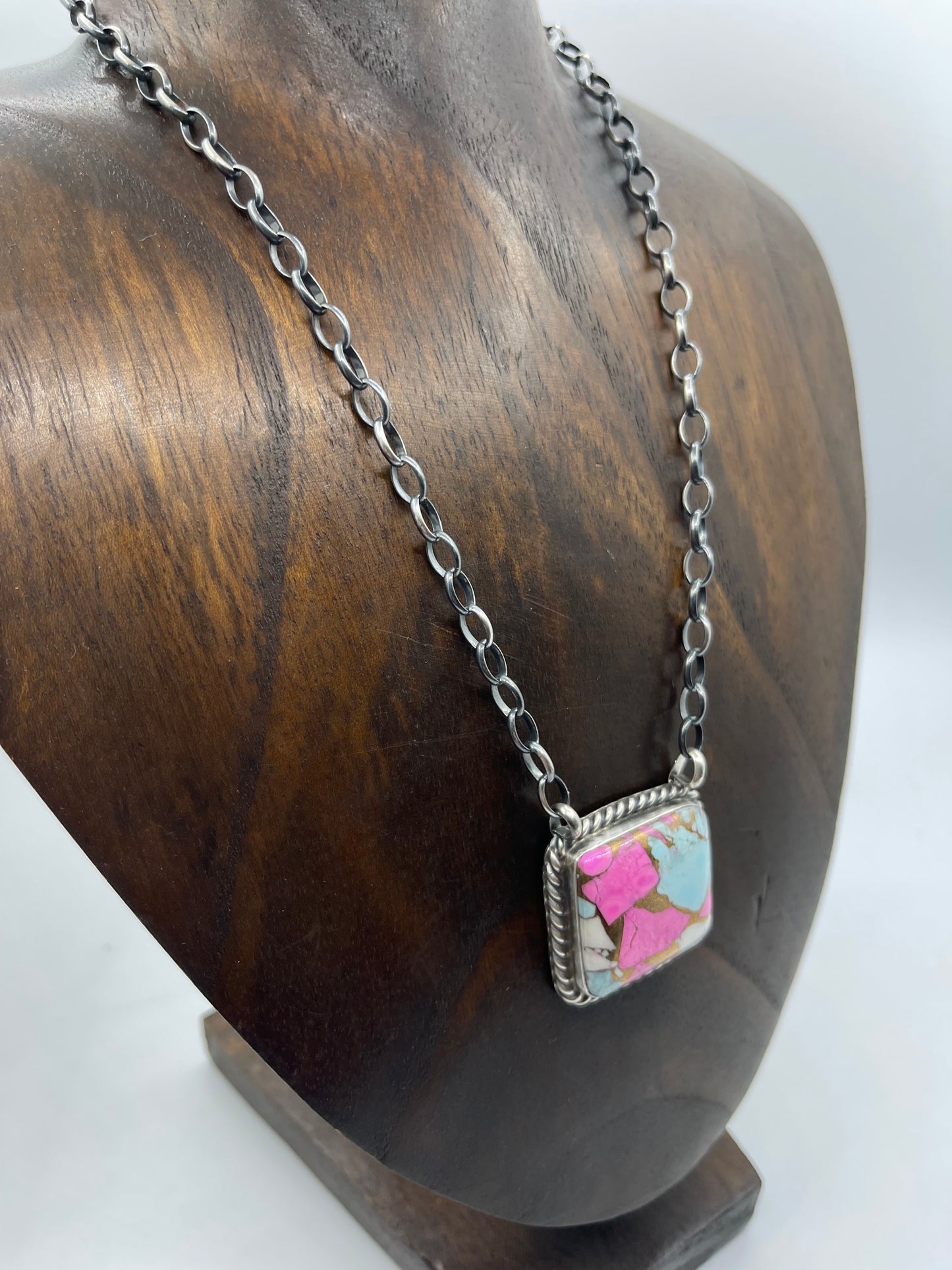 16" Cotton Candy Square Necklace by Augustine Largo, Navajo