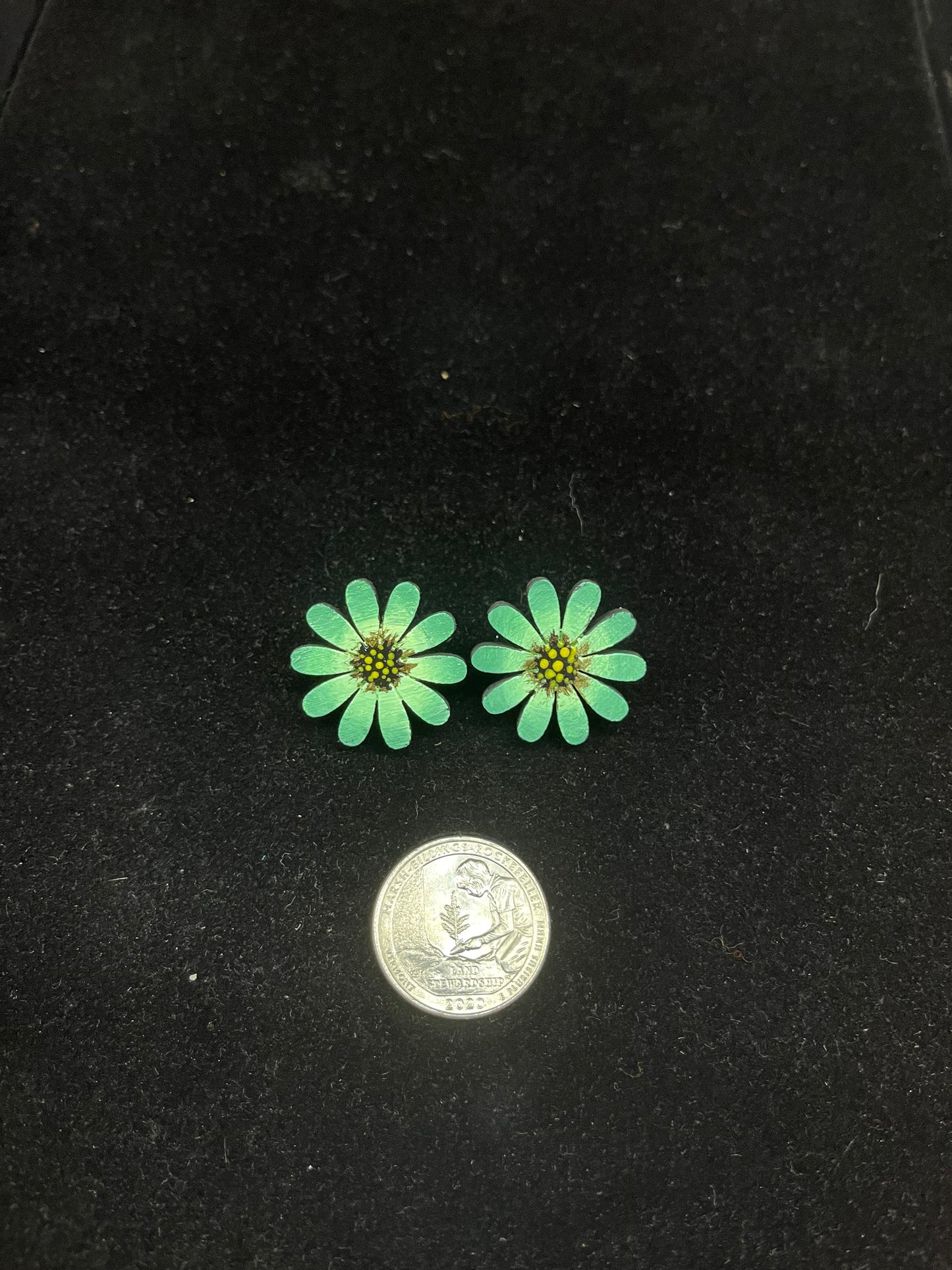 Hand Painted Wooden Flower Post Earrings by Micah Garcia, Santo Domingo