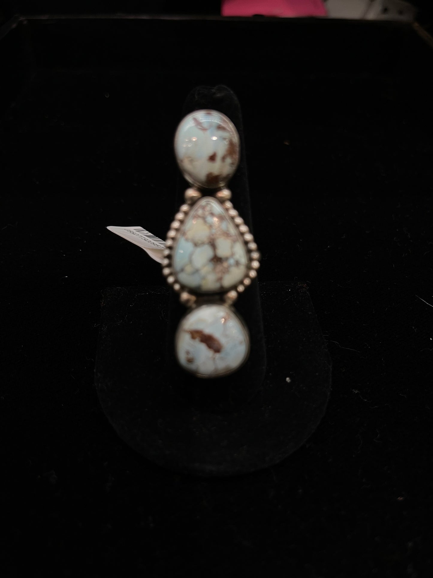 Adjustable Golden Hills Turquoise 3 Stone Ring by Alfred Martinez, Navajo